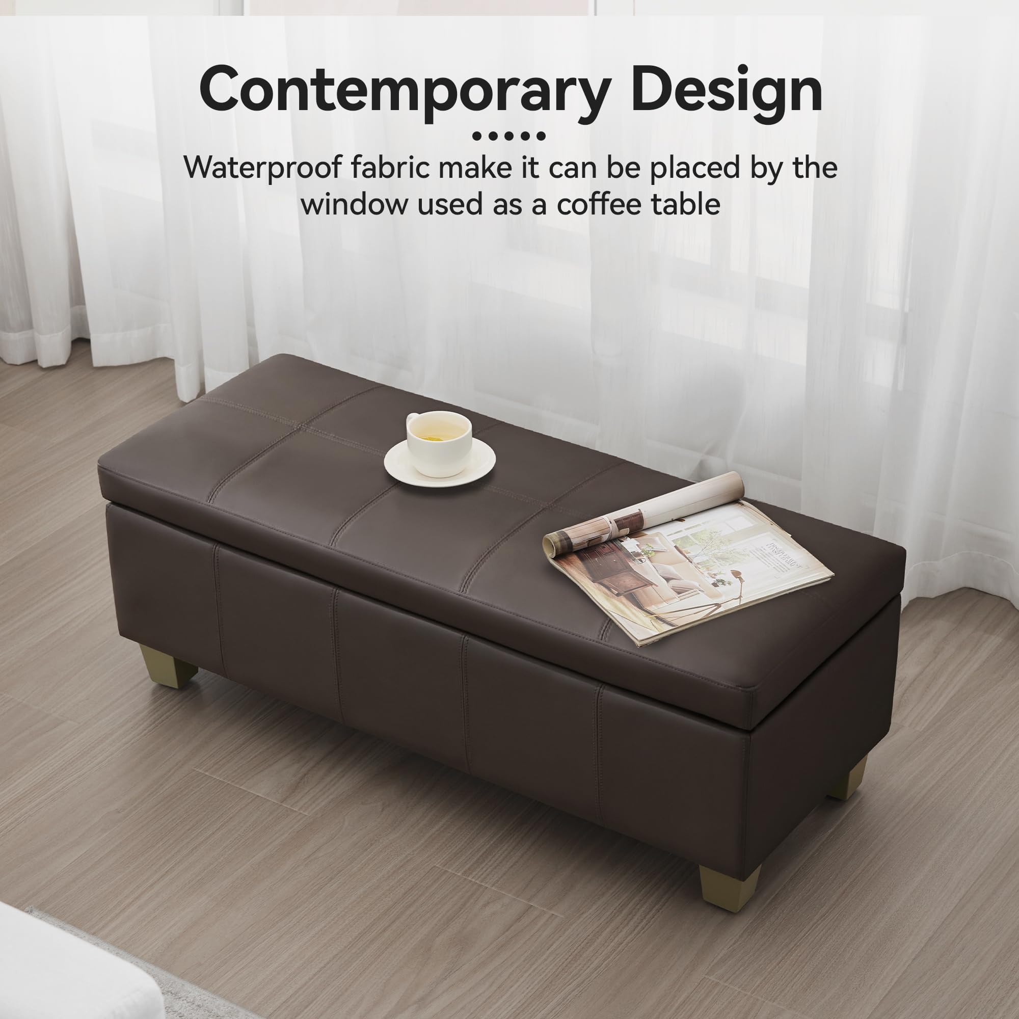 41" Faux Leather Storage Ottoman