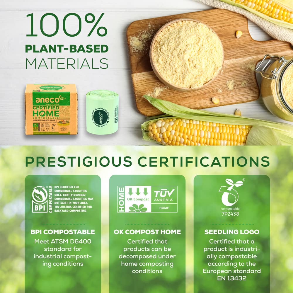 100% Compostable Waste Bags 2.6 Gallon (50 Count)