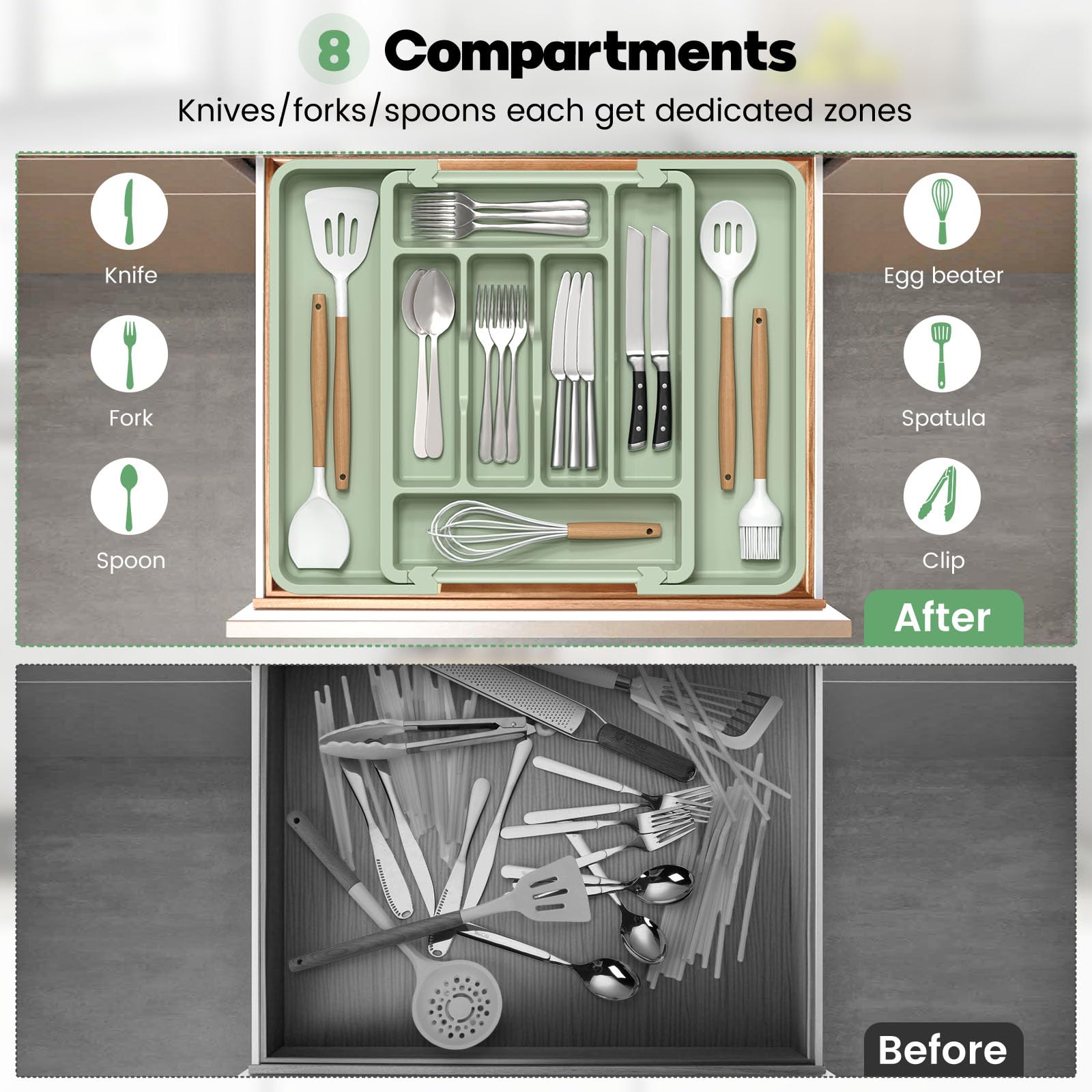 Large Silverware Organizer for Kitchen Drawer & Utensils