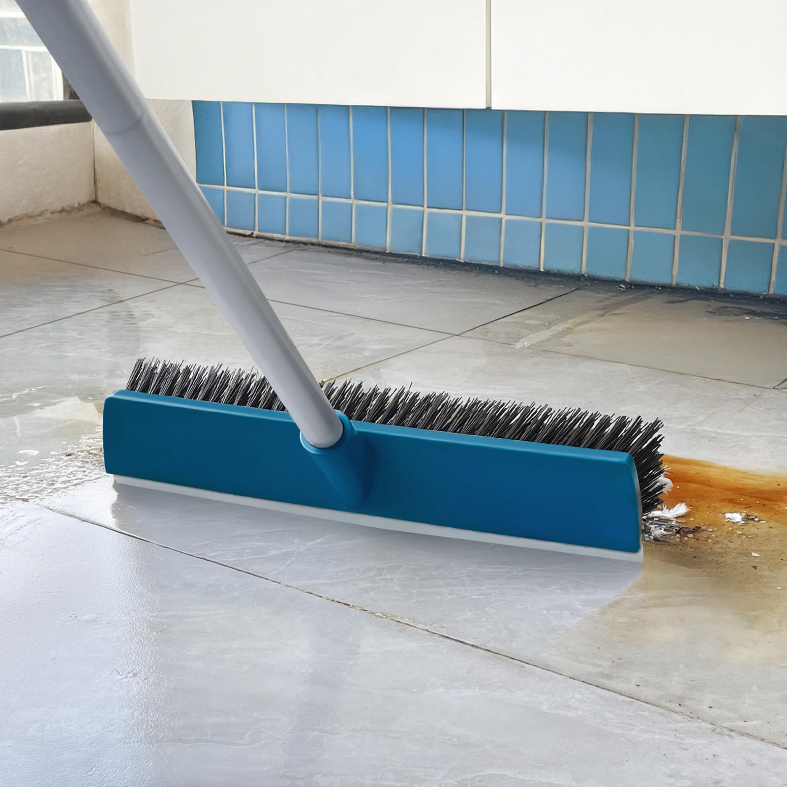 16 Inch Push Broom Outdoor with Rubber Squeegee and 58" Long Handle