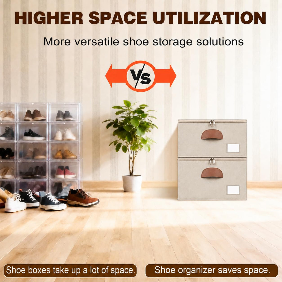 2 Pack Shoe Organizer for Closet with Adjustable Divider Shoe Storage Box (2 Count)