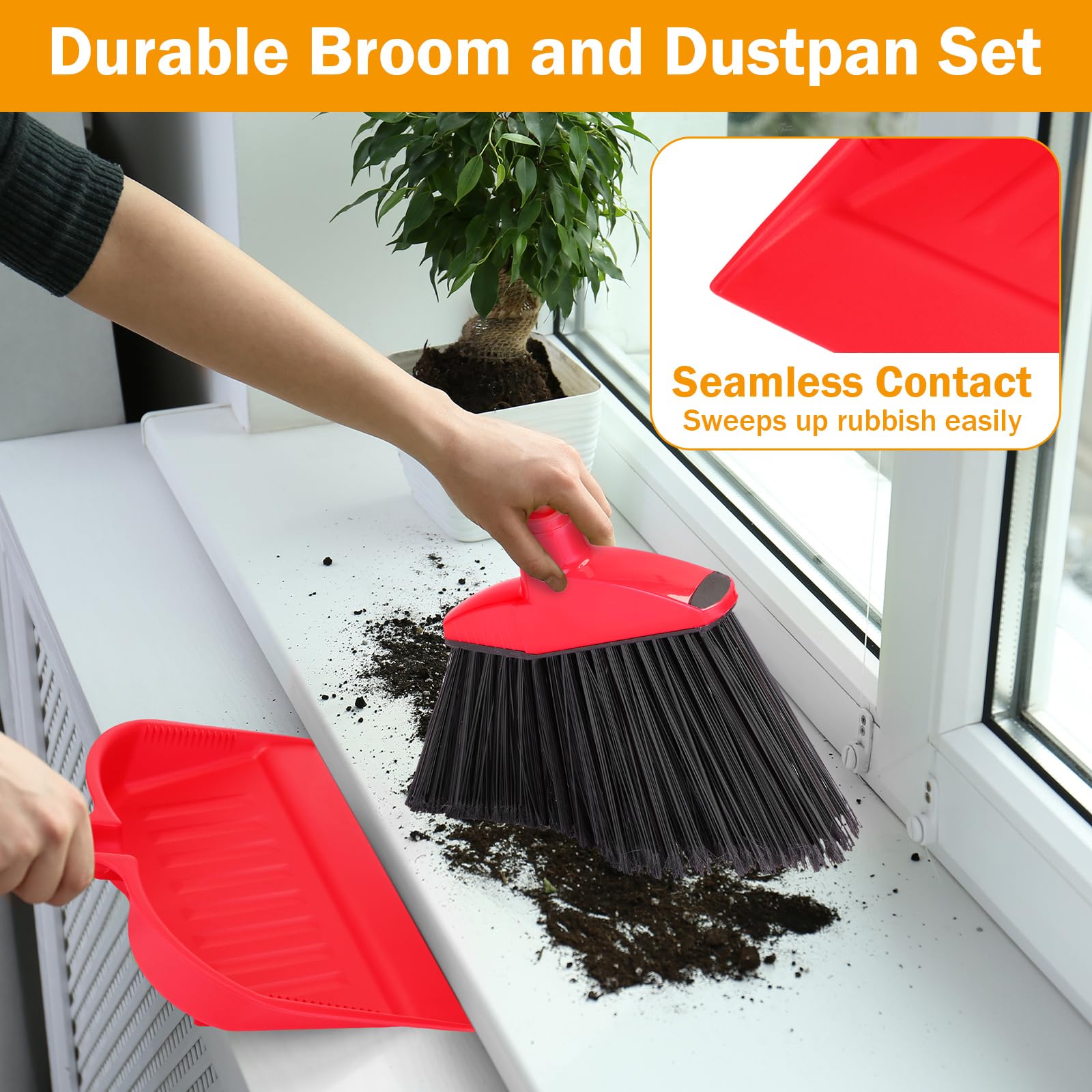 6 Pcs Broom and Dustpan Set 54 Inch Heavy Duty Indoor Brooms with Dust Pan Combo Bulk for Commercial Shop Angle Home Office Lobby Kitchen (6 Count)