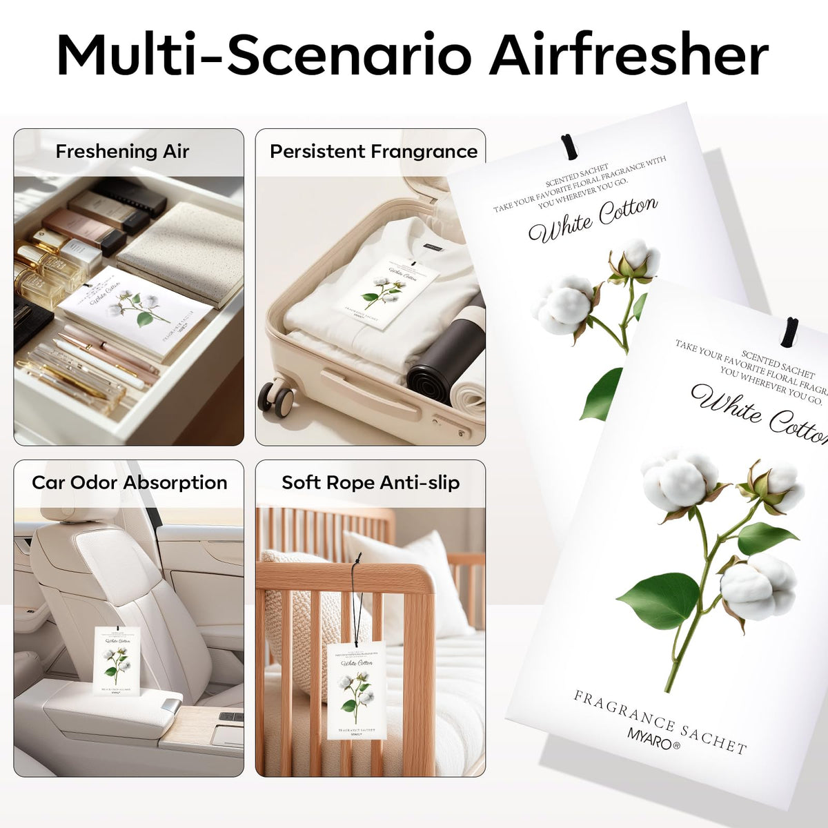 12 Pack White Cotton Scented Sachets (12 Count)