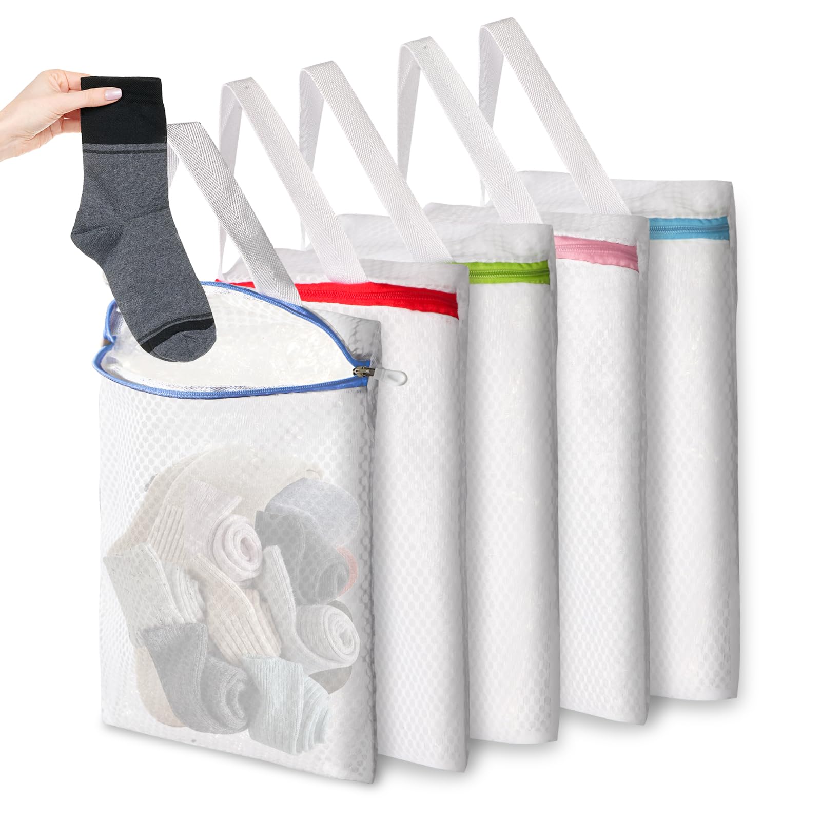 5 Pack Hanging Mesh Laundry Bags with S Metal Hooks (5 Count)
