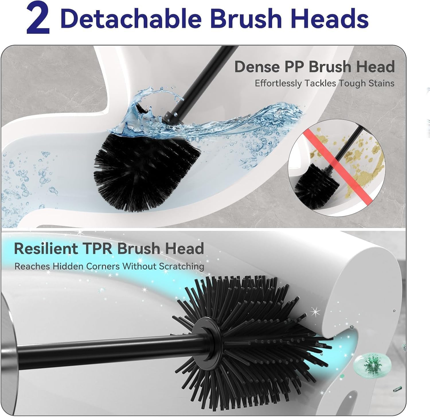 Toilet Bowl Brush and Holder for Bathroom Silver