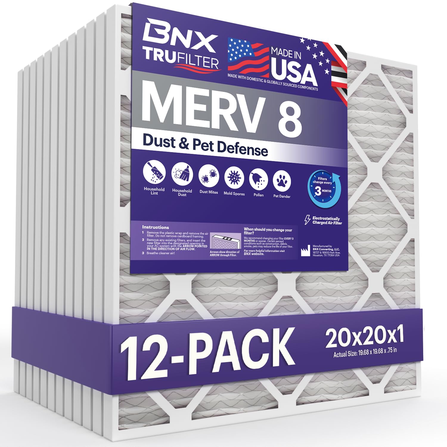 TruFilter 20x20x1 Air Filter MERV 8 (12 Count)