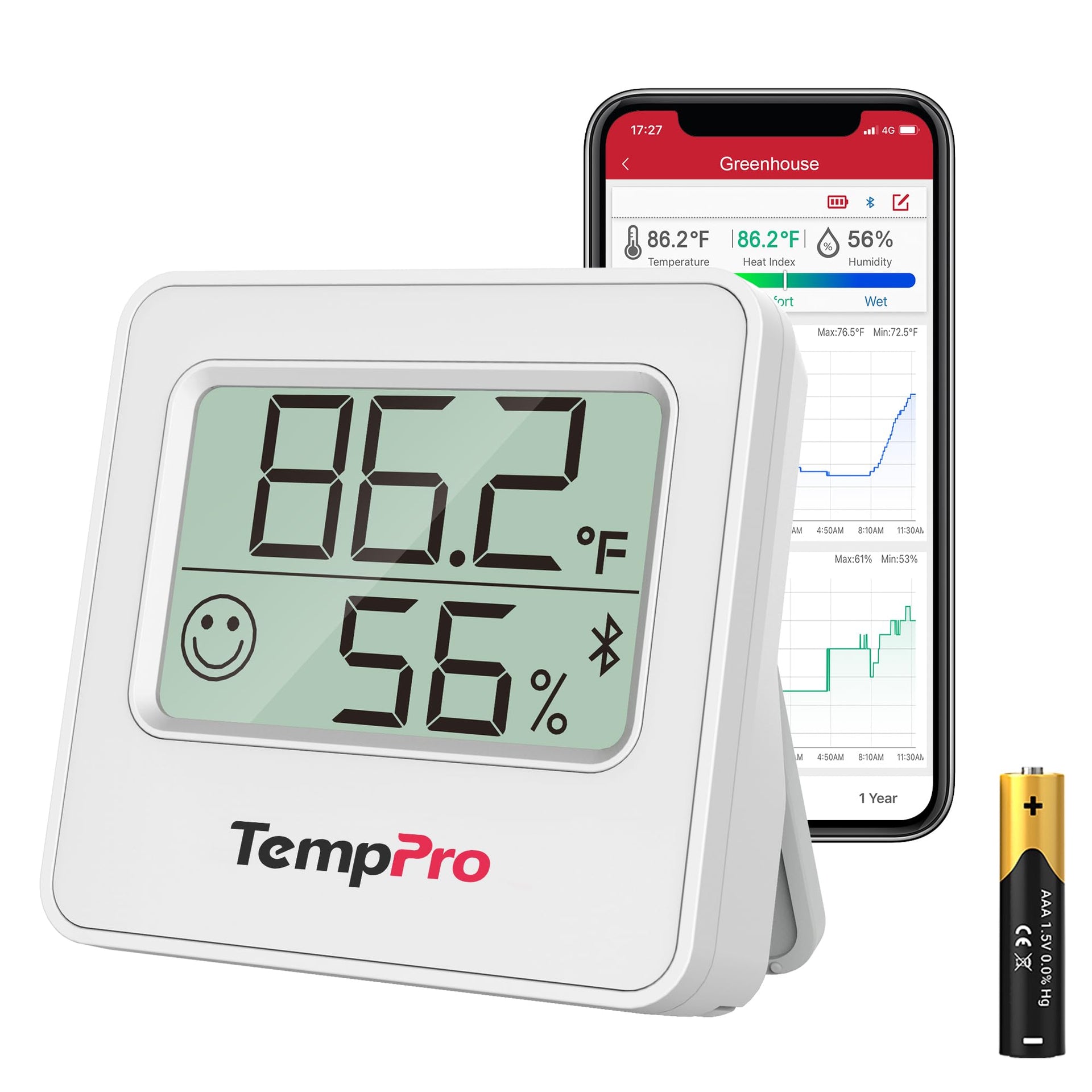 TempAir Bluetooth Digital Hygrometer Indoor Thermometer of 260FT