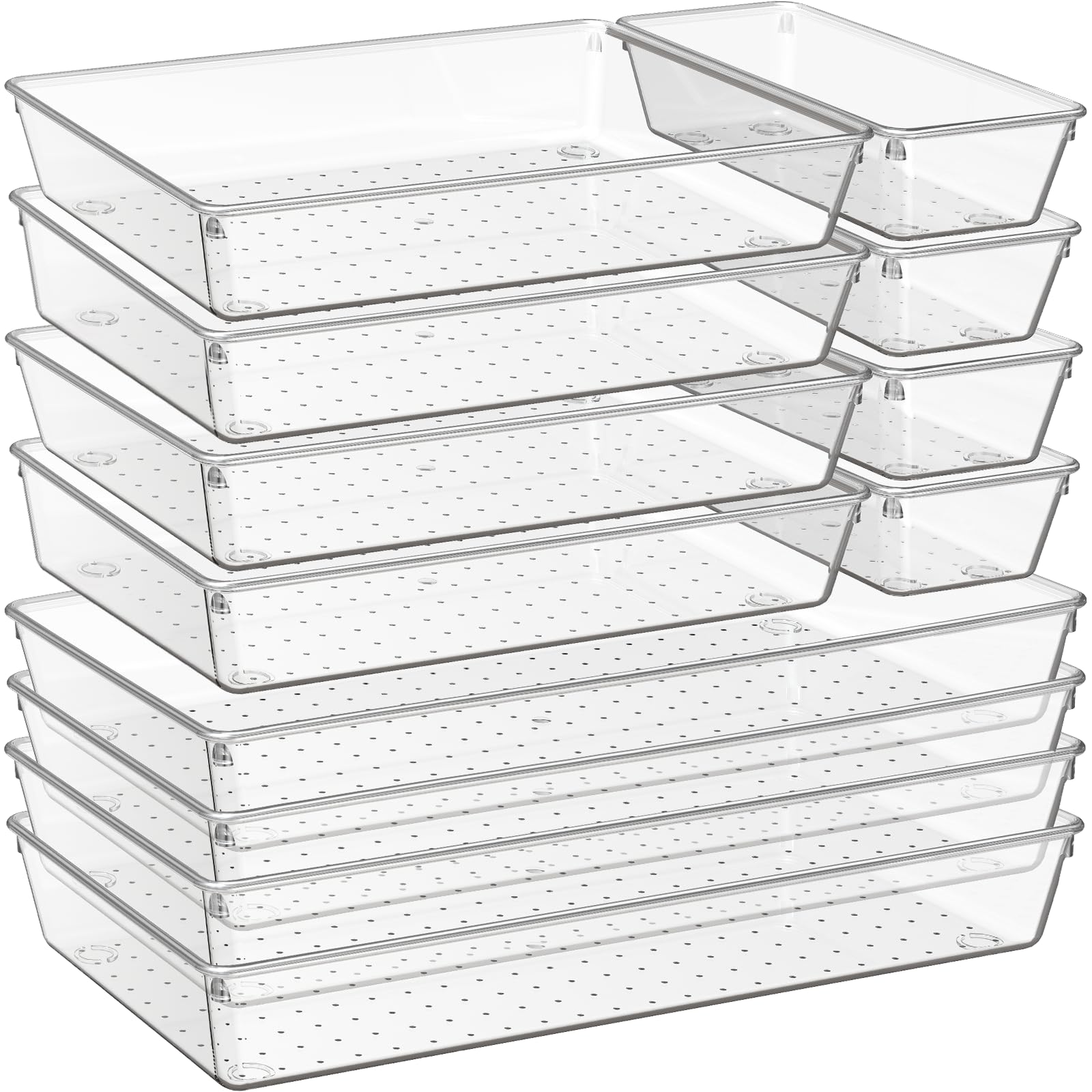 12 Pack Large Clear Plastic Drawer Organizer Trays (12 Count)