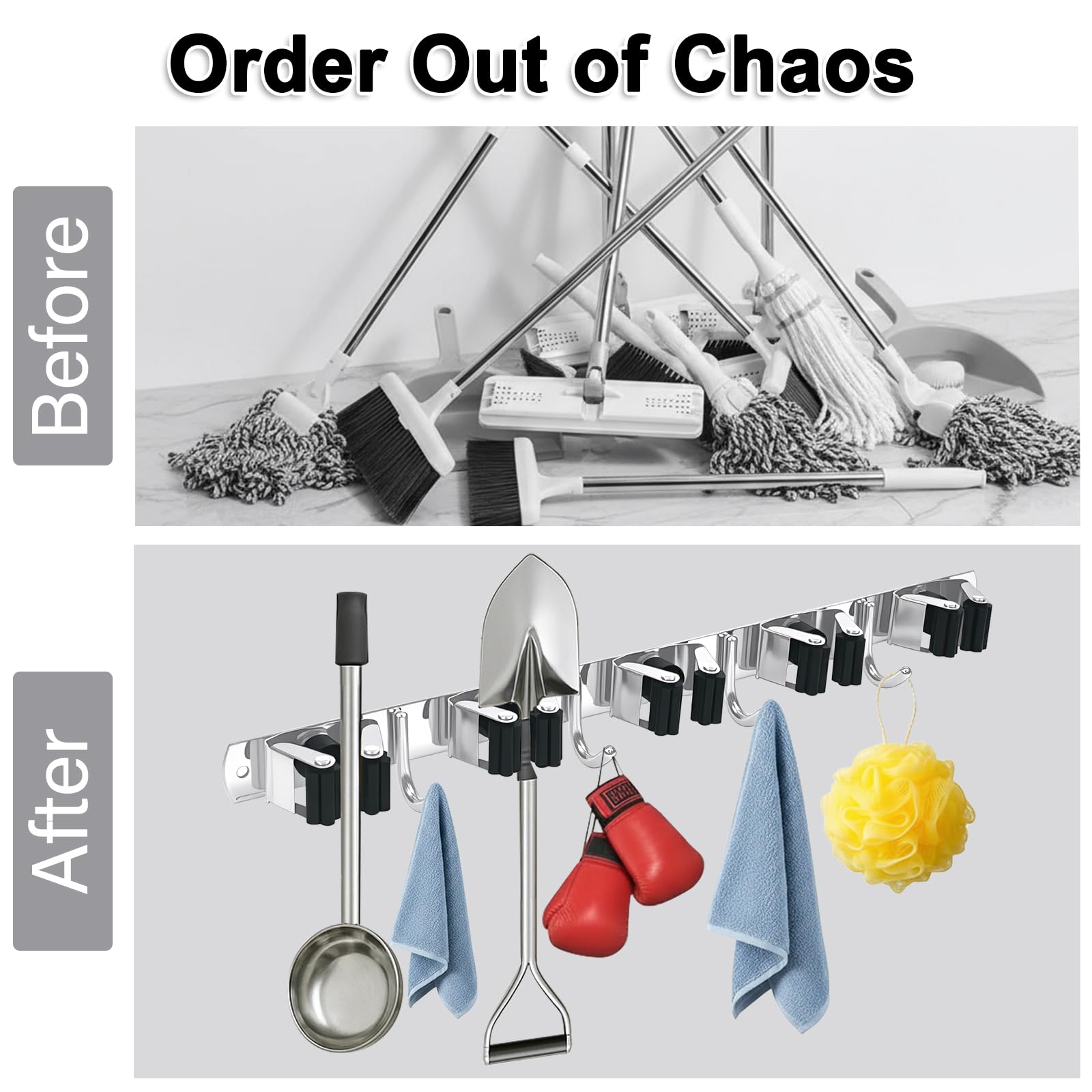 2 Packs 5 Racks and 4 Hooks Mop and Broom Holder Wall Mount (9 Count)