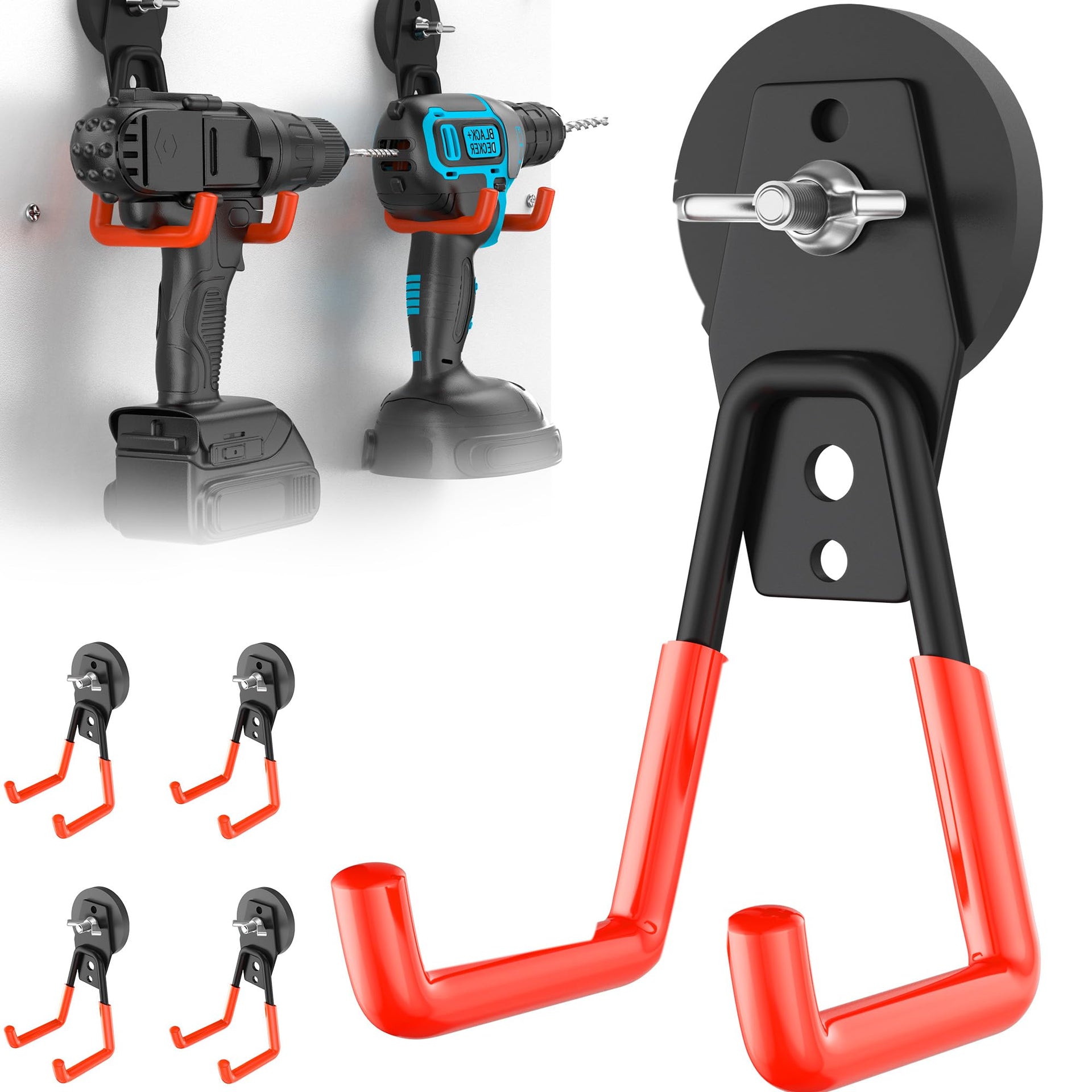 4 Pcs Large Strong Magnetic Hooks Heavy Duty Garage Big Magnet Hooks Extra Strength Magnetic Utility Storage Hook Hanger with Anti Slip Coating for Garden Indoor Outdoor Hanging Tools Orange (4 Count)