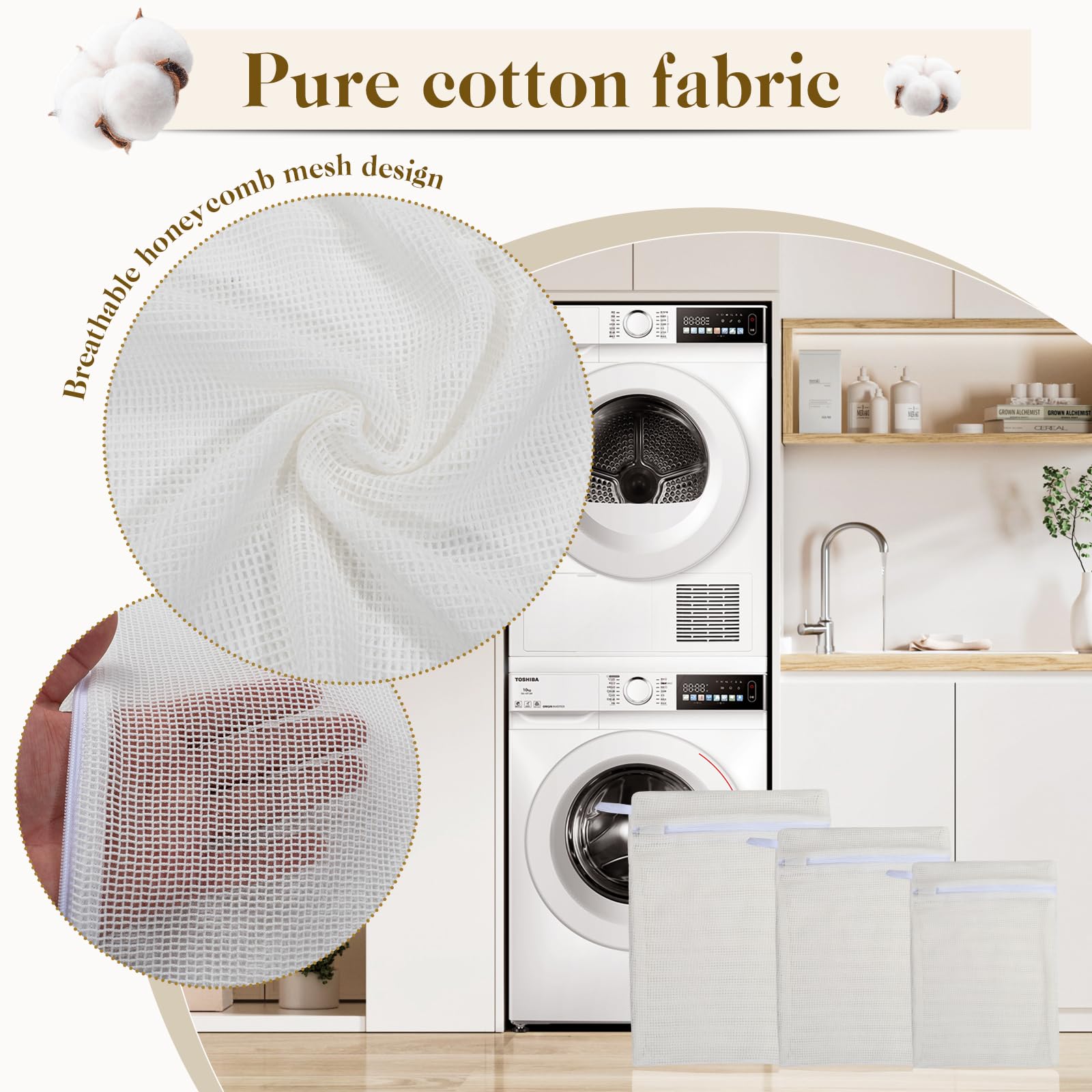 5 Piece Organic Cotton Laundry Bags with Zipper and Hanging Loop (5.99 Count)
