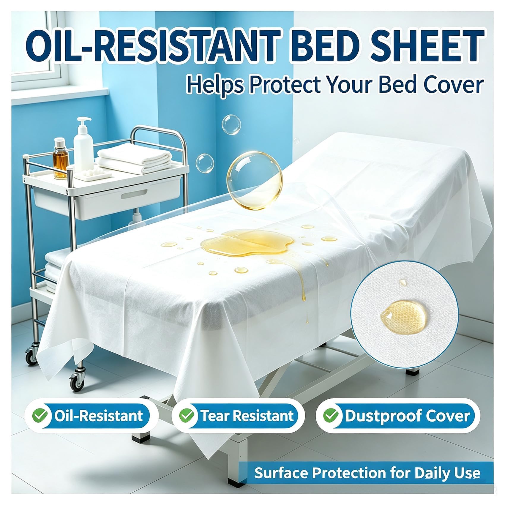 100PCS Massage Table Sheets Disposable Spa Bed Cover 75x31 Waterproof White (100 Count)