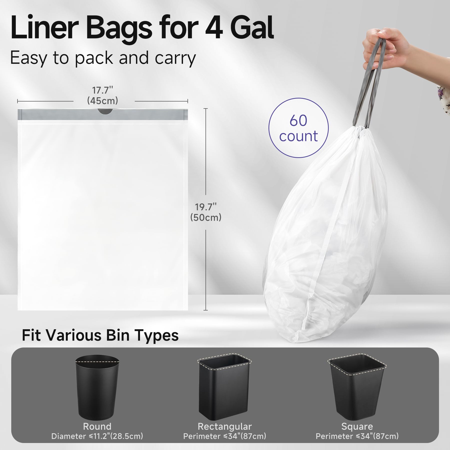 Drawstring 4 Gallon Trash Bags (60 Count)