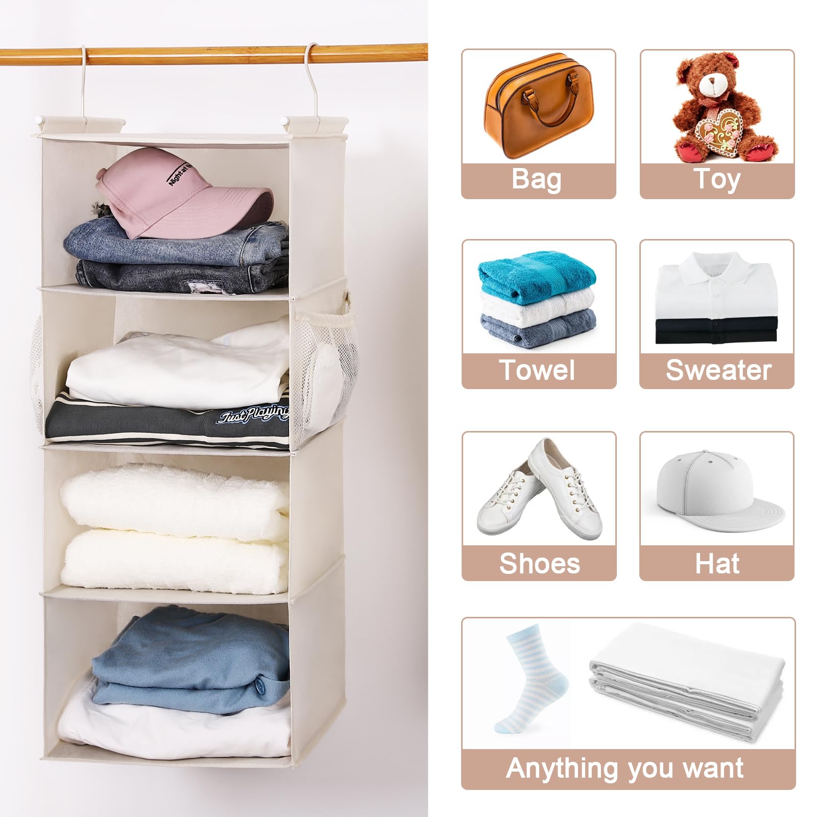4 Tier Shelf Hanging Closet Organizer (2 Count)