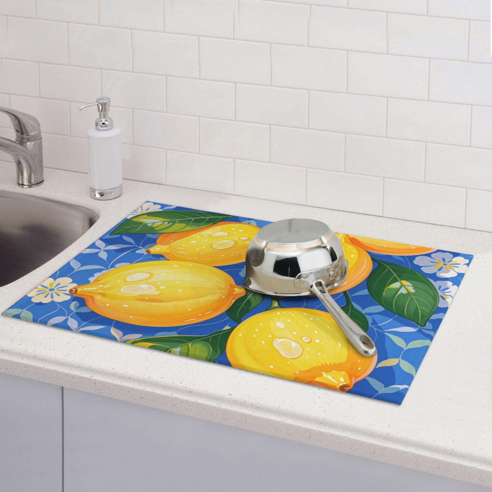 lemon Dish Drying Mat Highly Absorbent Double