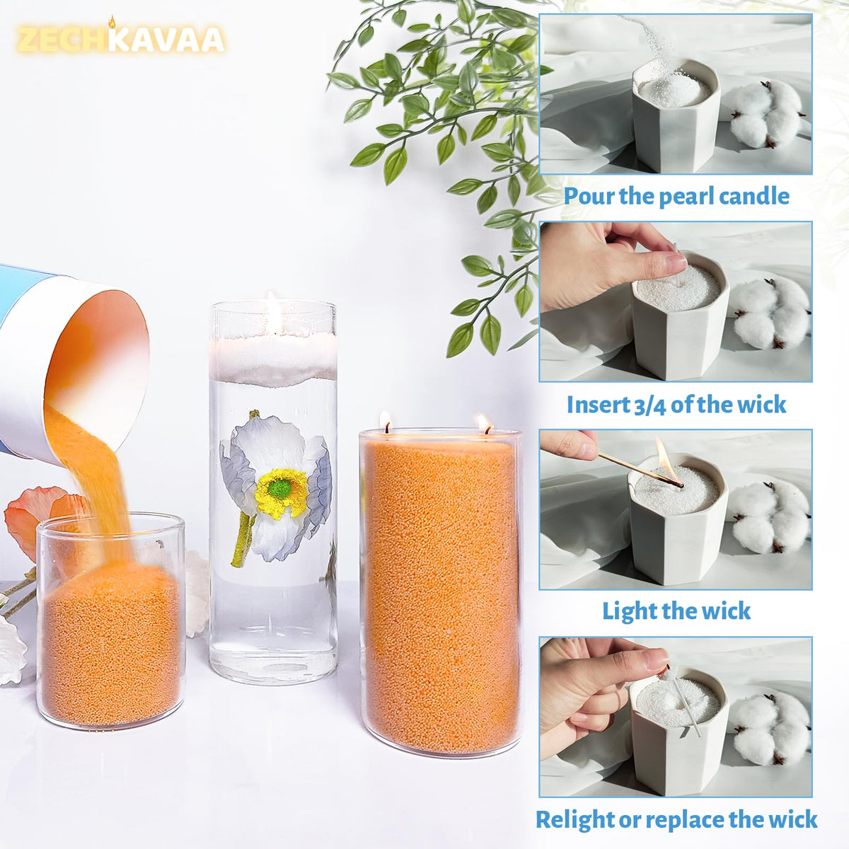 Orange Scented Pearled Candle 18oz Luxury Sand Candle Granulated Wax (18 Ounce)