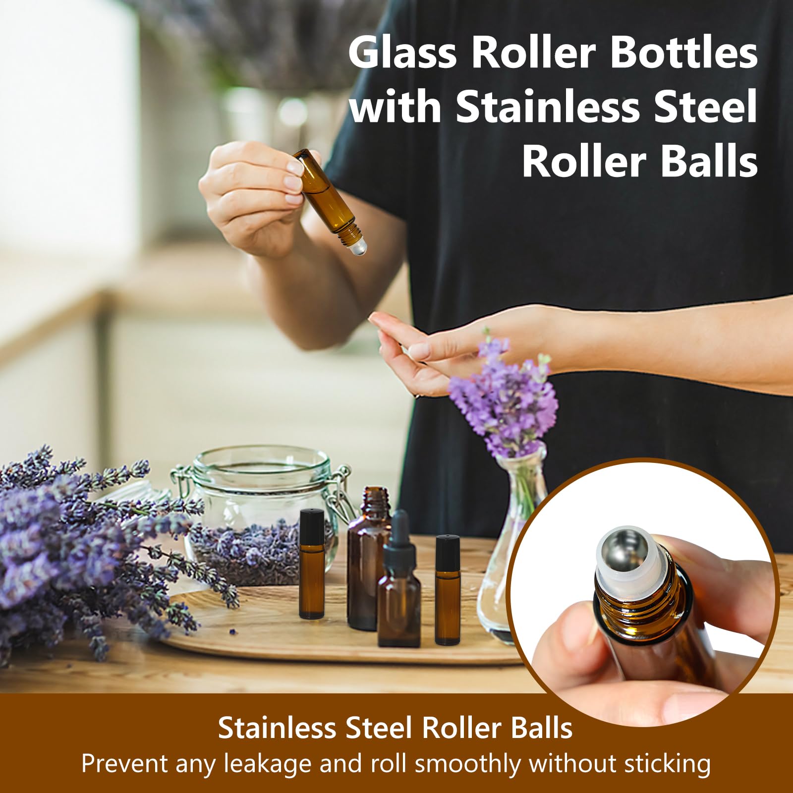 10ml Amber Glass Roller Rottles for Essential Oils (54 Count)