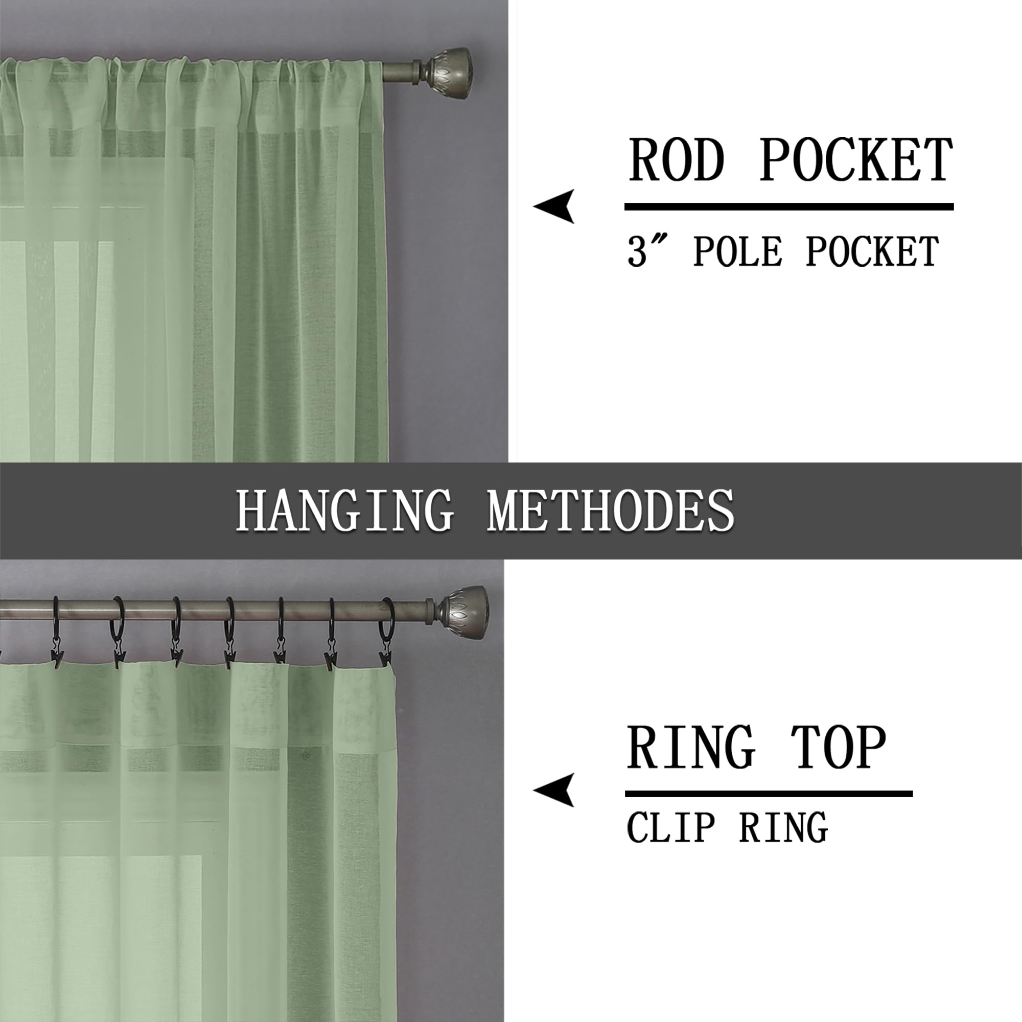 Sheer Curtains Linen Textured Bedroom Curtain Sheers Light Filtering Rod Pocket Voile Curtains for Living Room