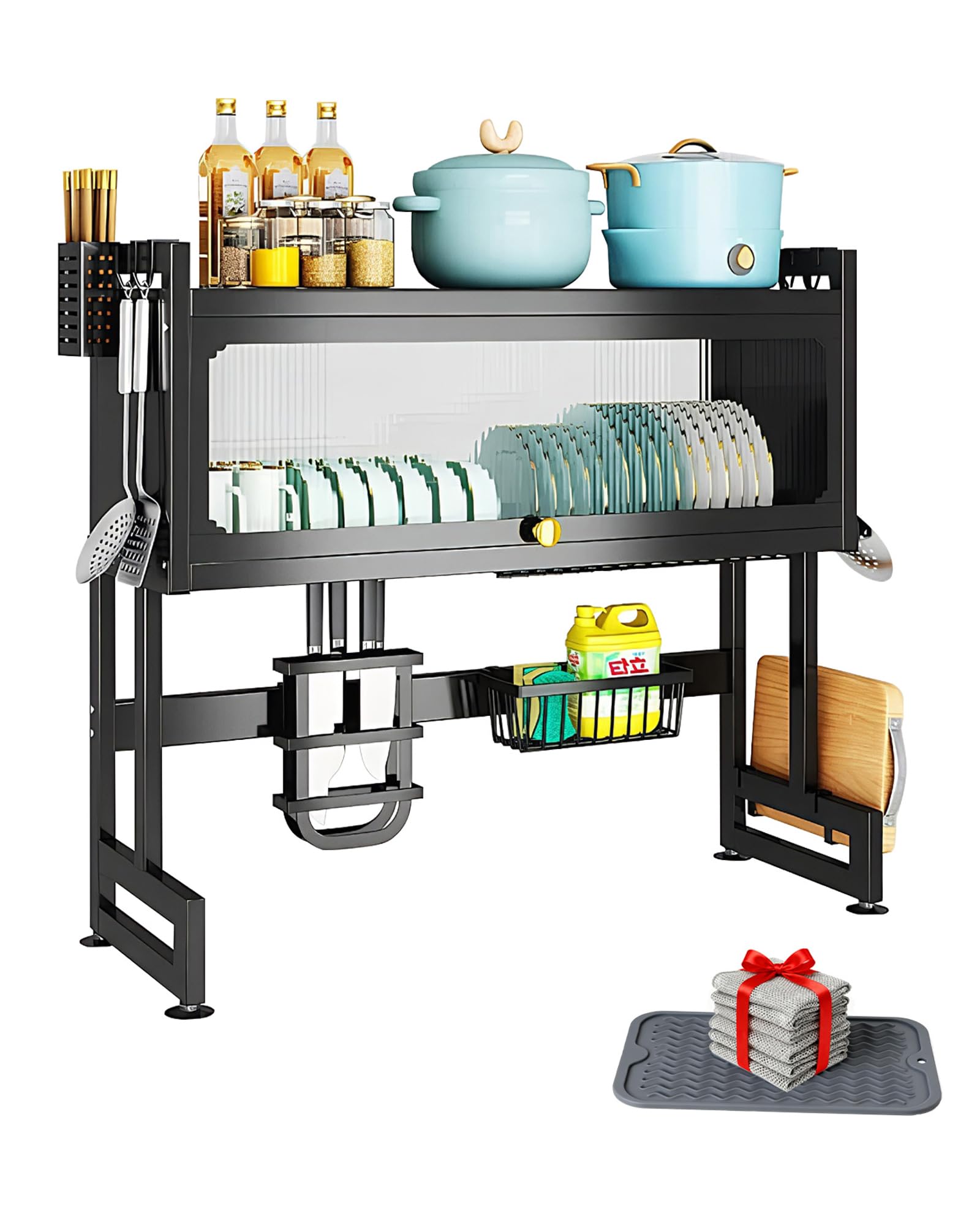 Over the Sink Dish Drying Rack with Cover 2