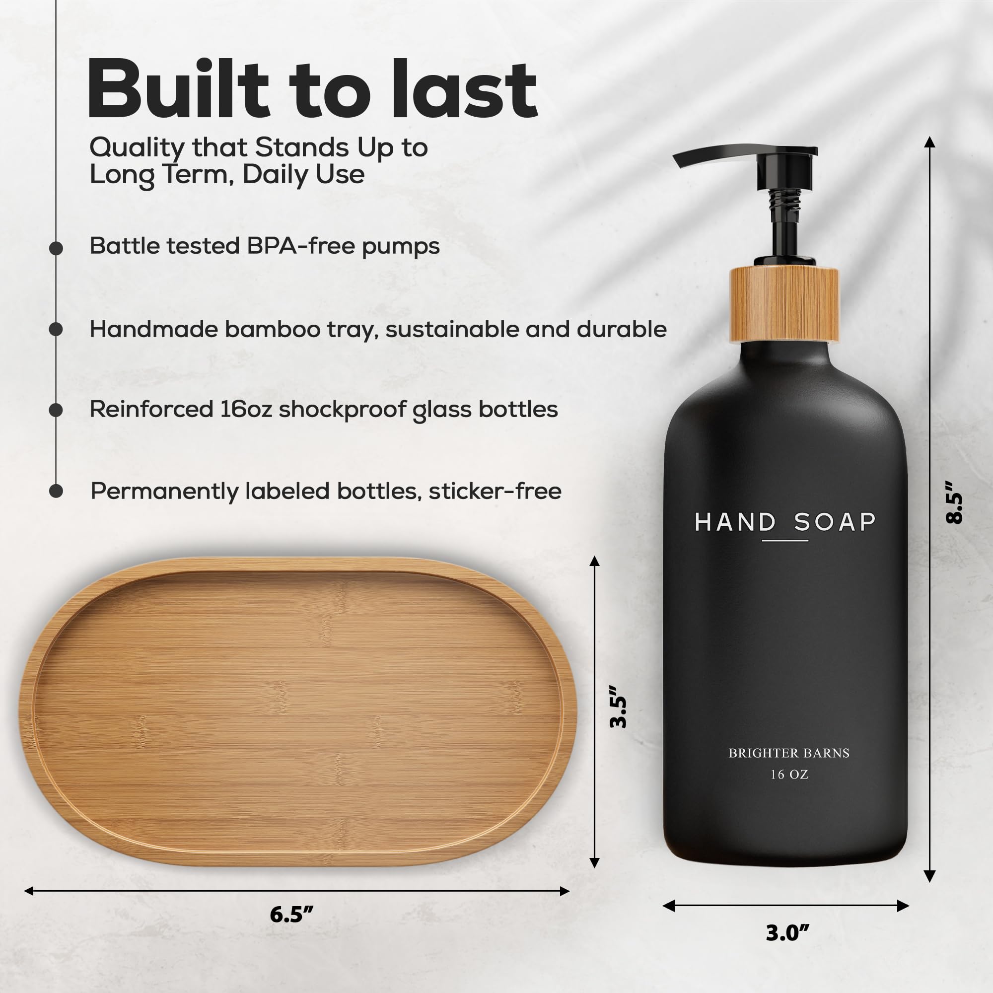 Black Glass Soap and Lotion Dispenser Set with Tray by Brighter Barns (2 Count)