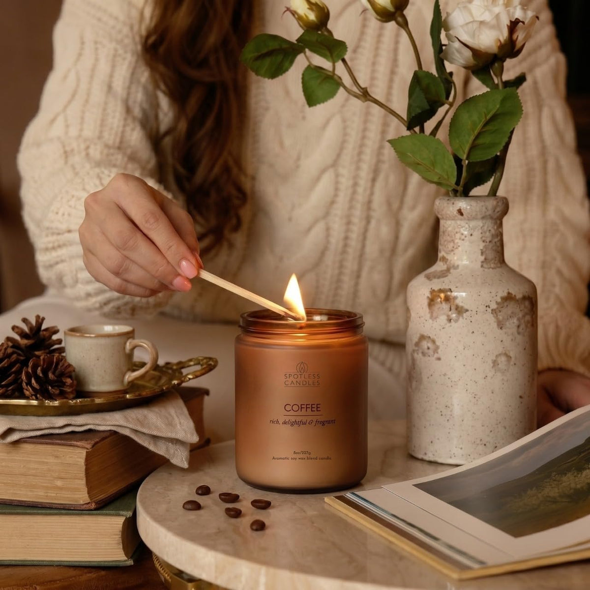 Classic Candle Gift Set; 4 x 8oz Scented Candles in Frosted Glass Jars; Coffee (4 Count)
