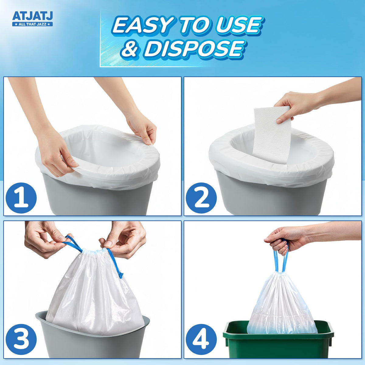 60 Packs Commode Liners With 60 Absorbent Pads (120 Count)