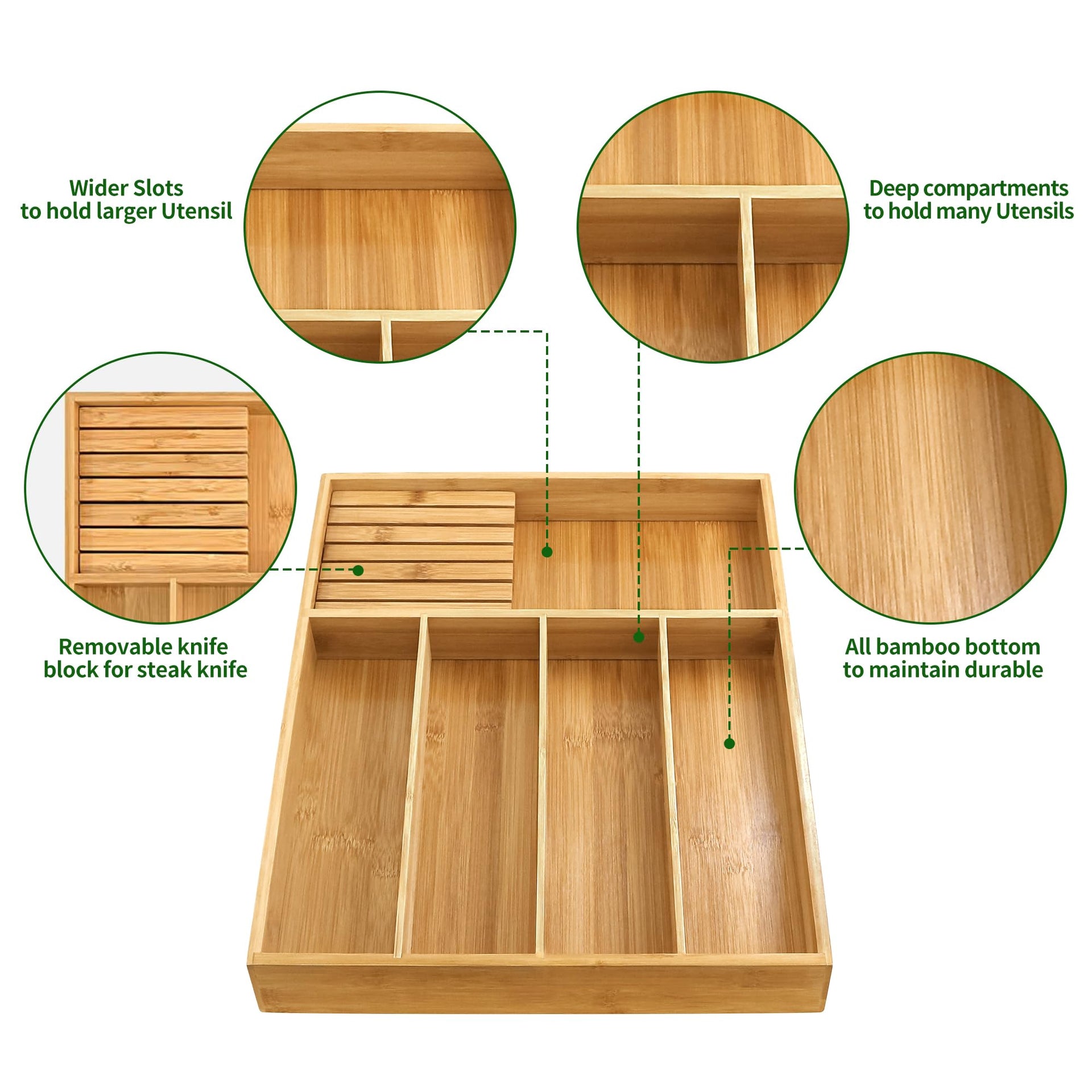 Bamboo Silverware Drawer Organizer