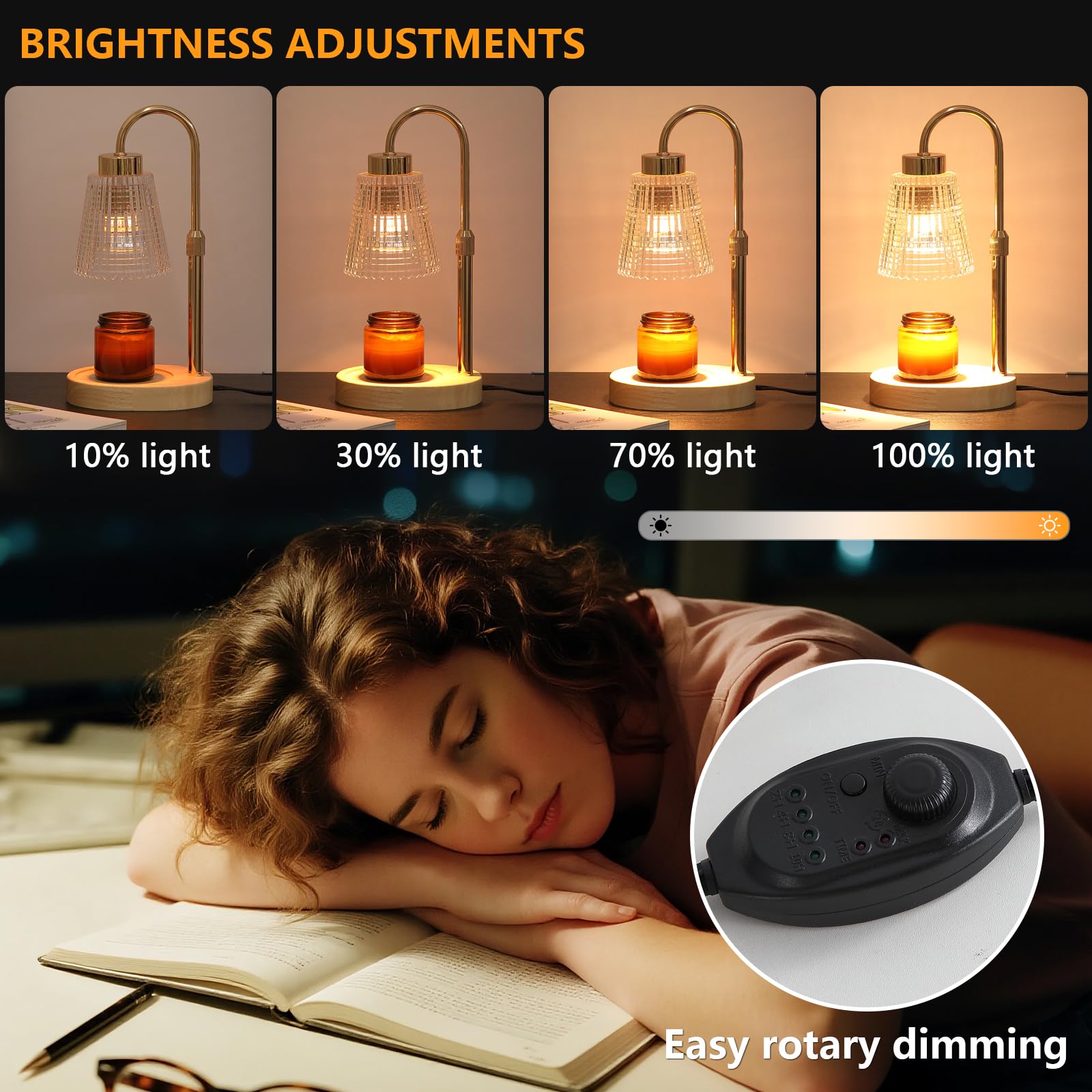 Gold Candle Warmer Lamp with Timer and Dimmer