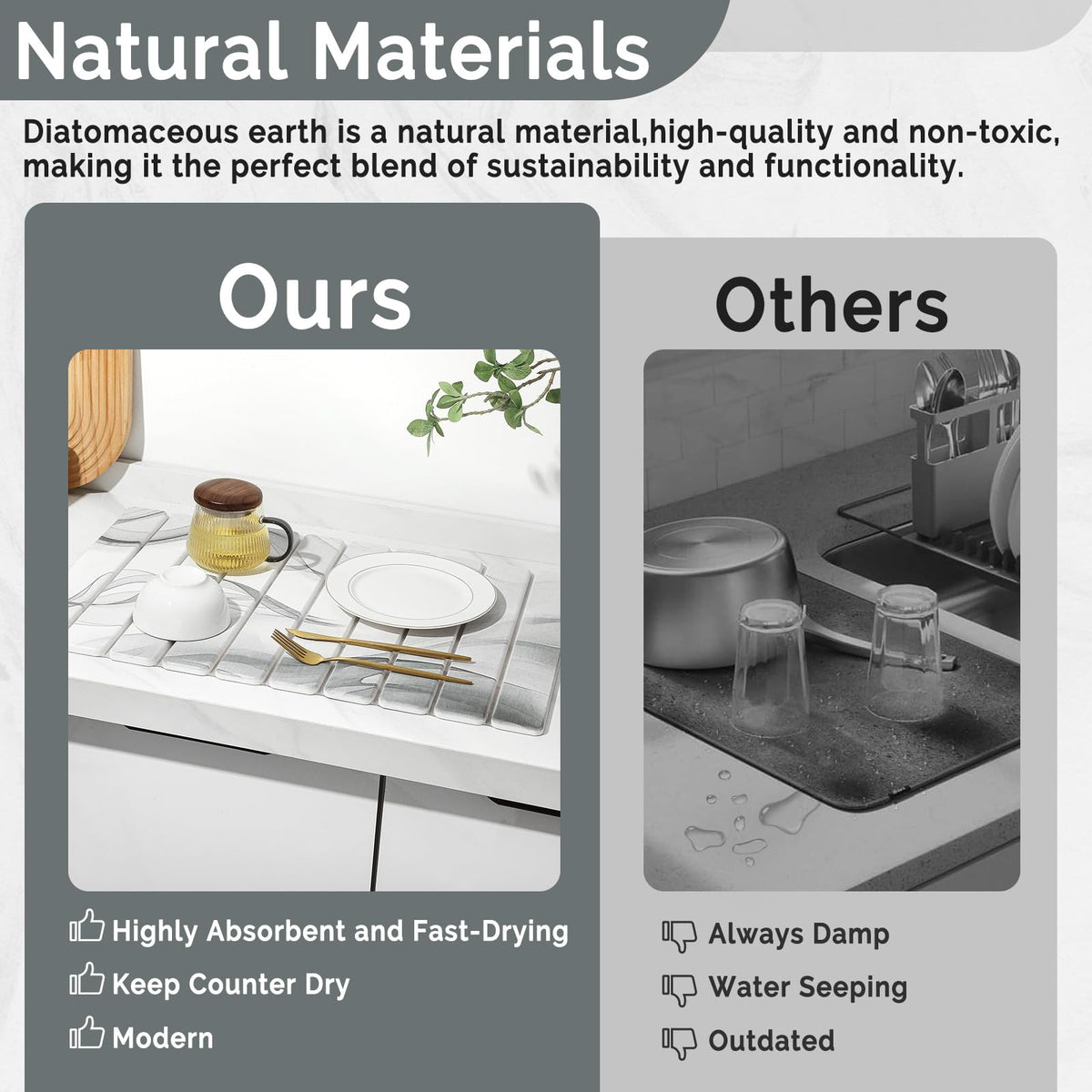 Large Stone Dish Drying Mat for Kitchen Counter (2 Count)