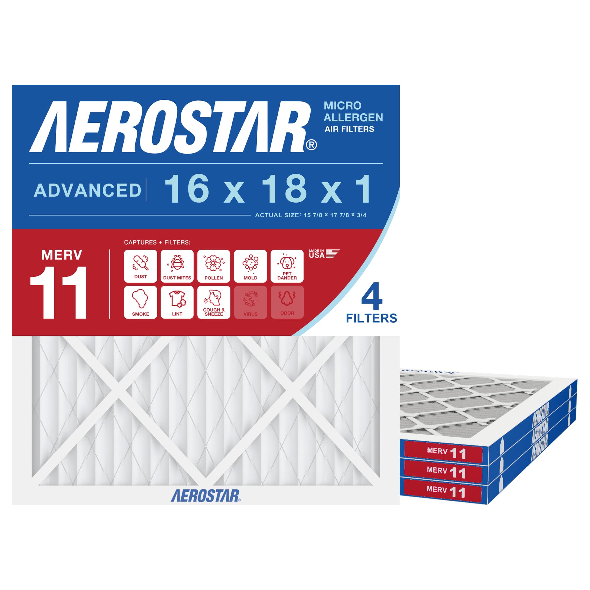 Air Filter 16x18x1 MERV 11 AC Filter (4 Count)