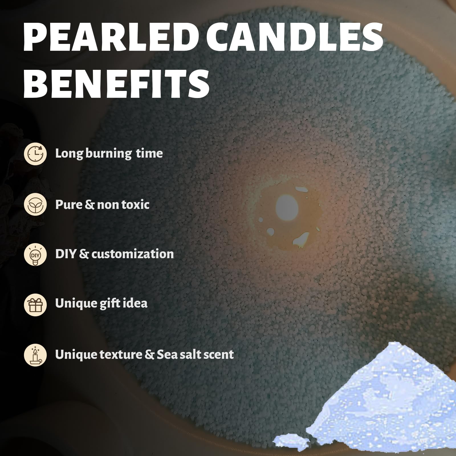 Sea Salt Scented Sky Blue Pearled Candle 18oz Luxury Sand Candle Granulated Wax (18 Ounce)