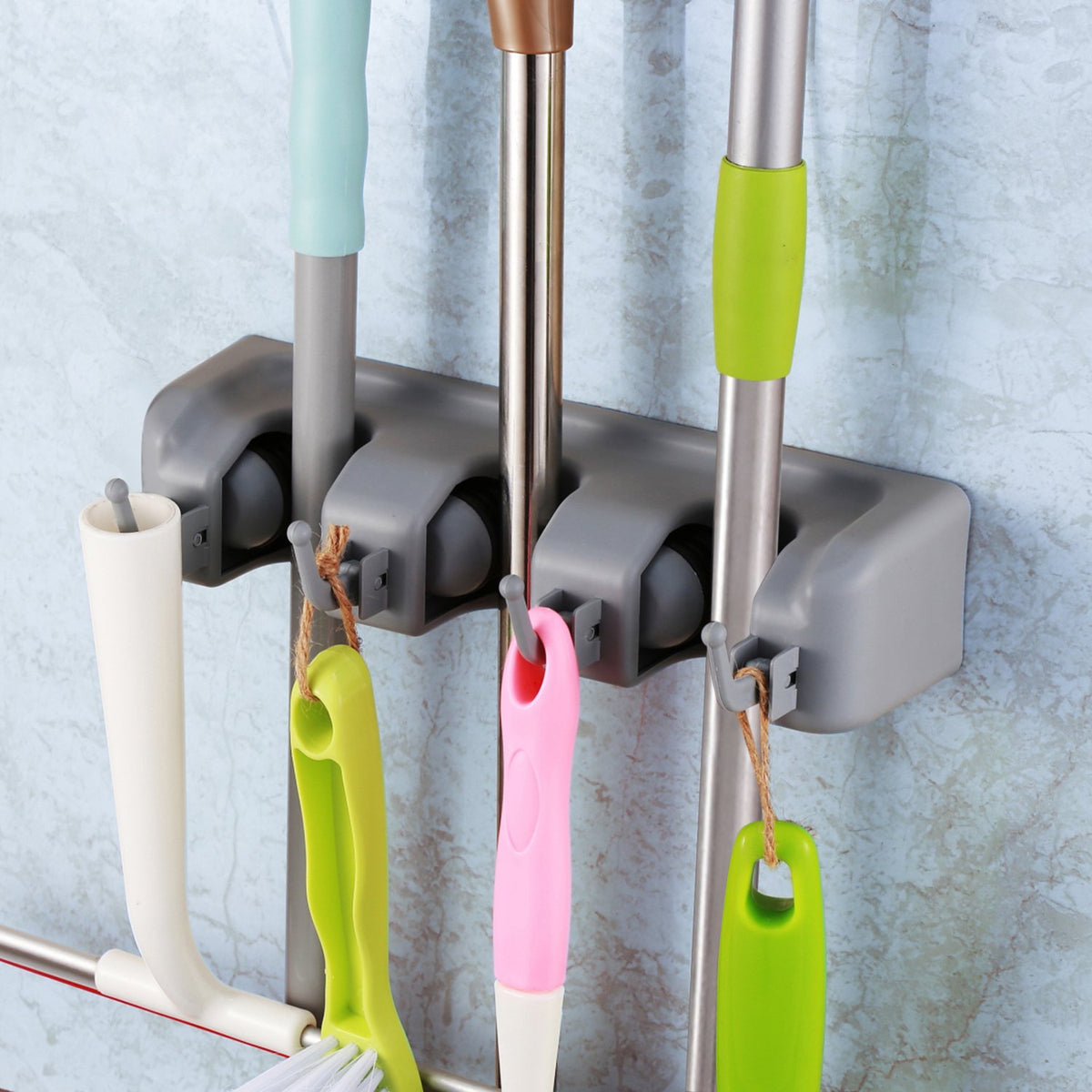 Mop and Broom Holder Wall Mounted 3 Position Storage Rack with 4 Retractable Hooks Holds up to 7 Tools Utility Weatherproof Holder for Garage Storage Systems Broom Organizer