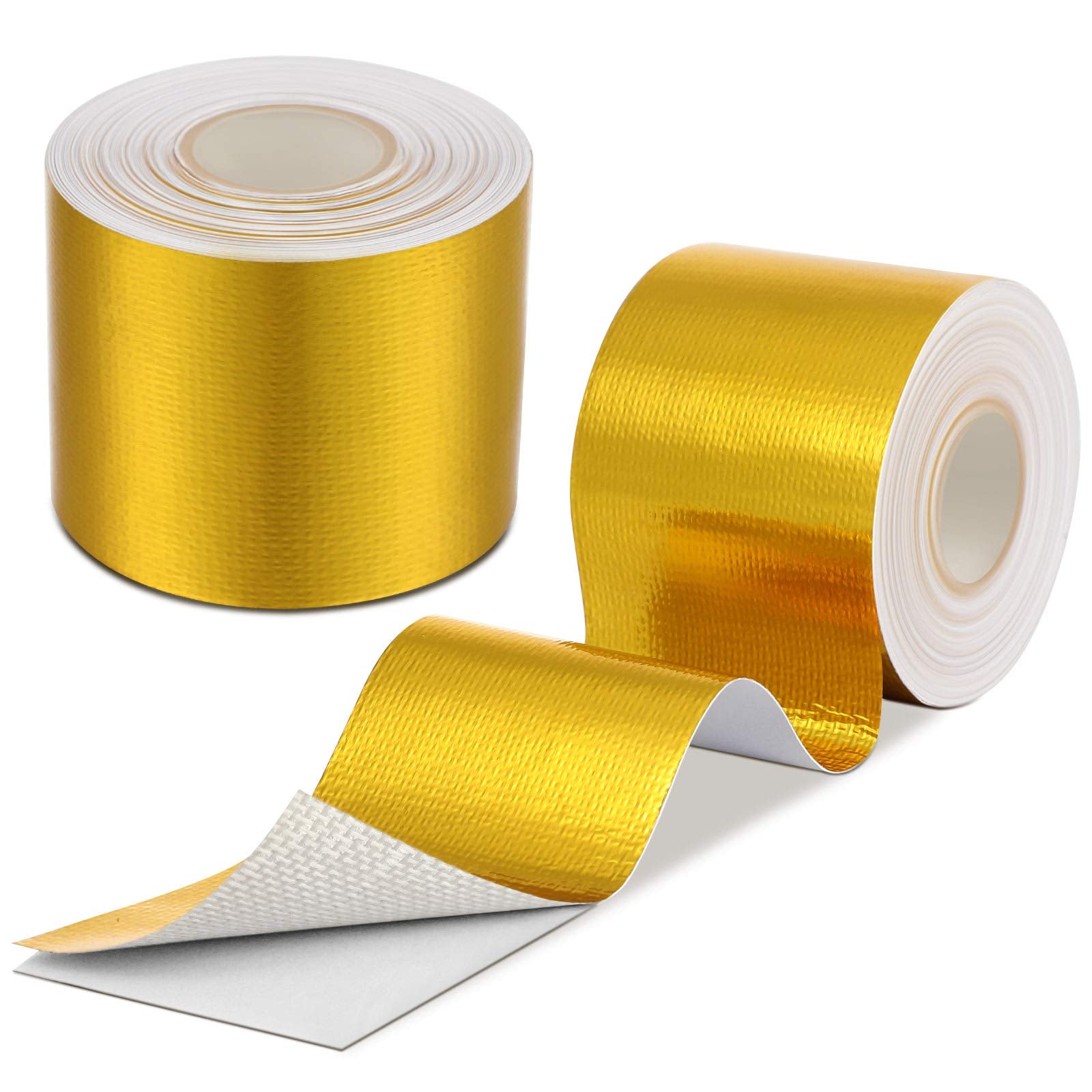 2 Rolls Aluminum Foil Tape Heat Shield Tape Barrier Adhesive Reflective Fiberglass Thermal Insulation Reflective Material High Temp Protection (65.6 Foot)
