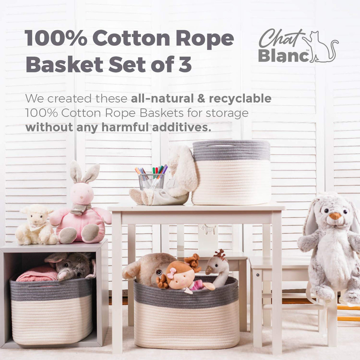 Cotton Rope Baskets for Organizing (3 Count)
