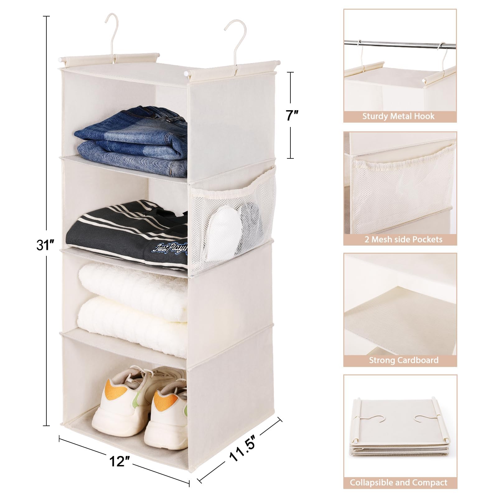 4 Tier Shelf Hanging Closet Organizer (2 Count)