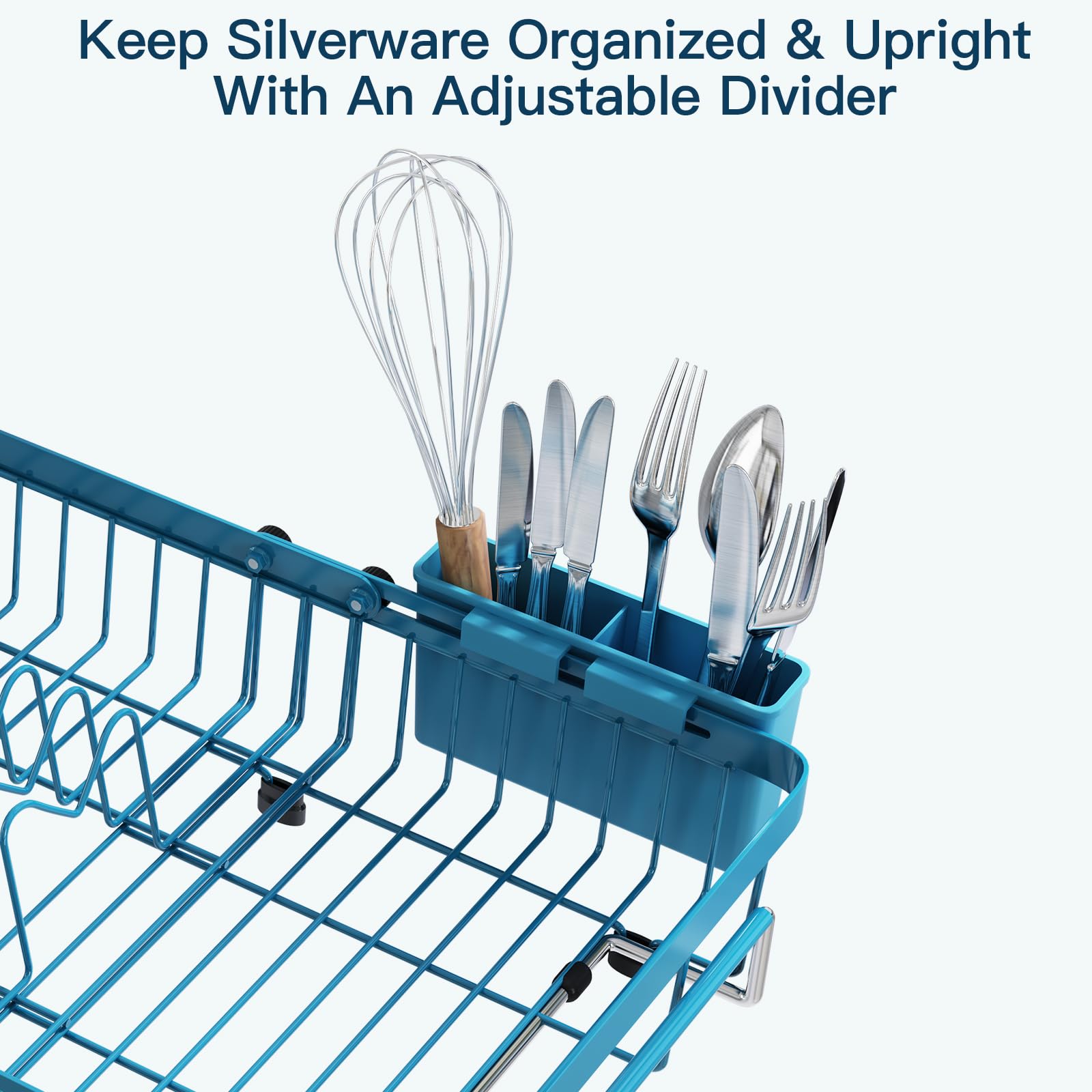 Blue Dish Drying Rack Over The Sink with Utensil Holder