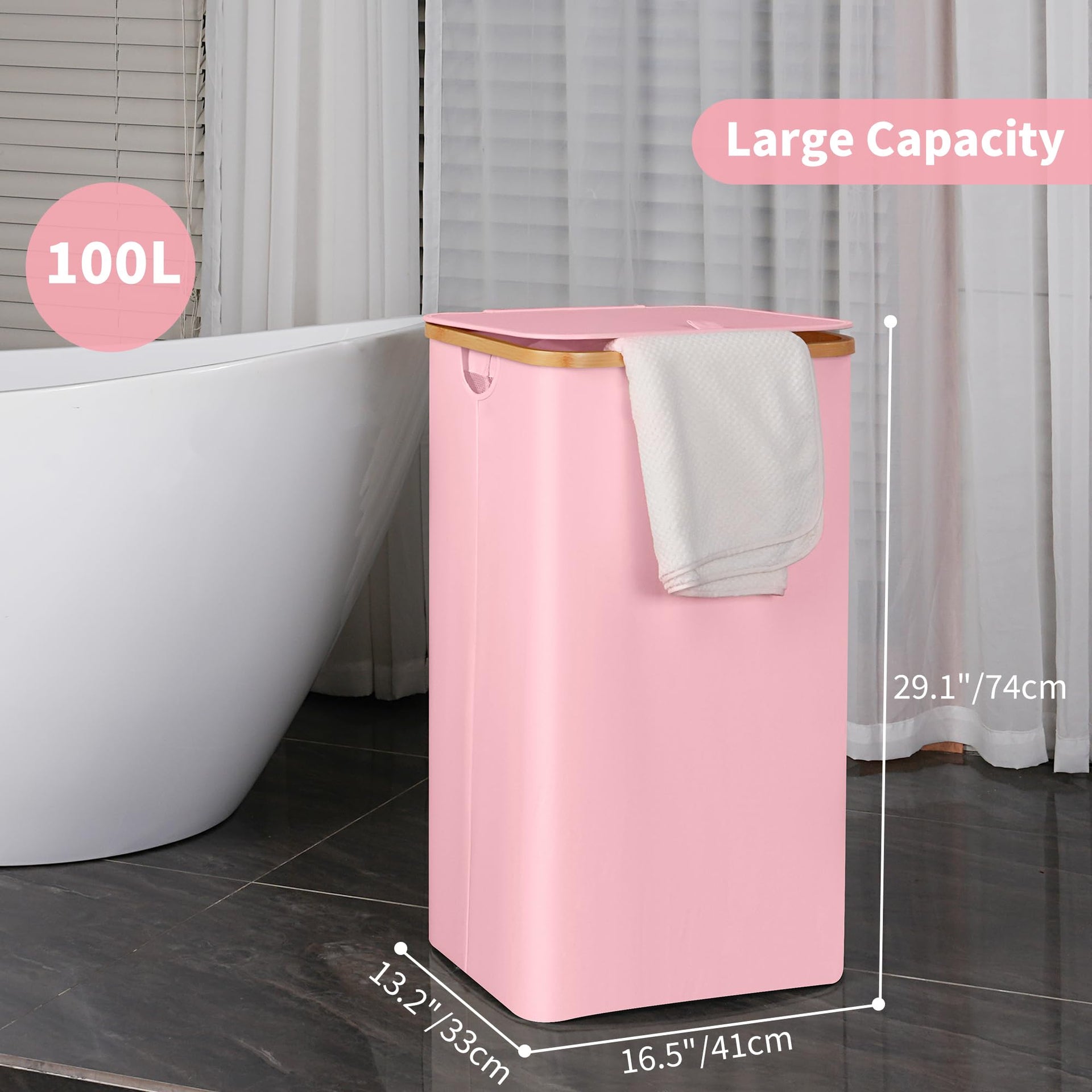 26 Gal Laundry Basket with Lid and Net Bag