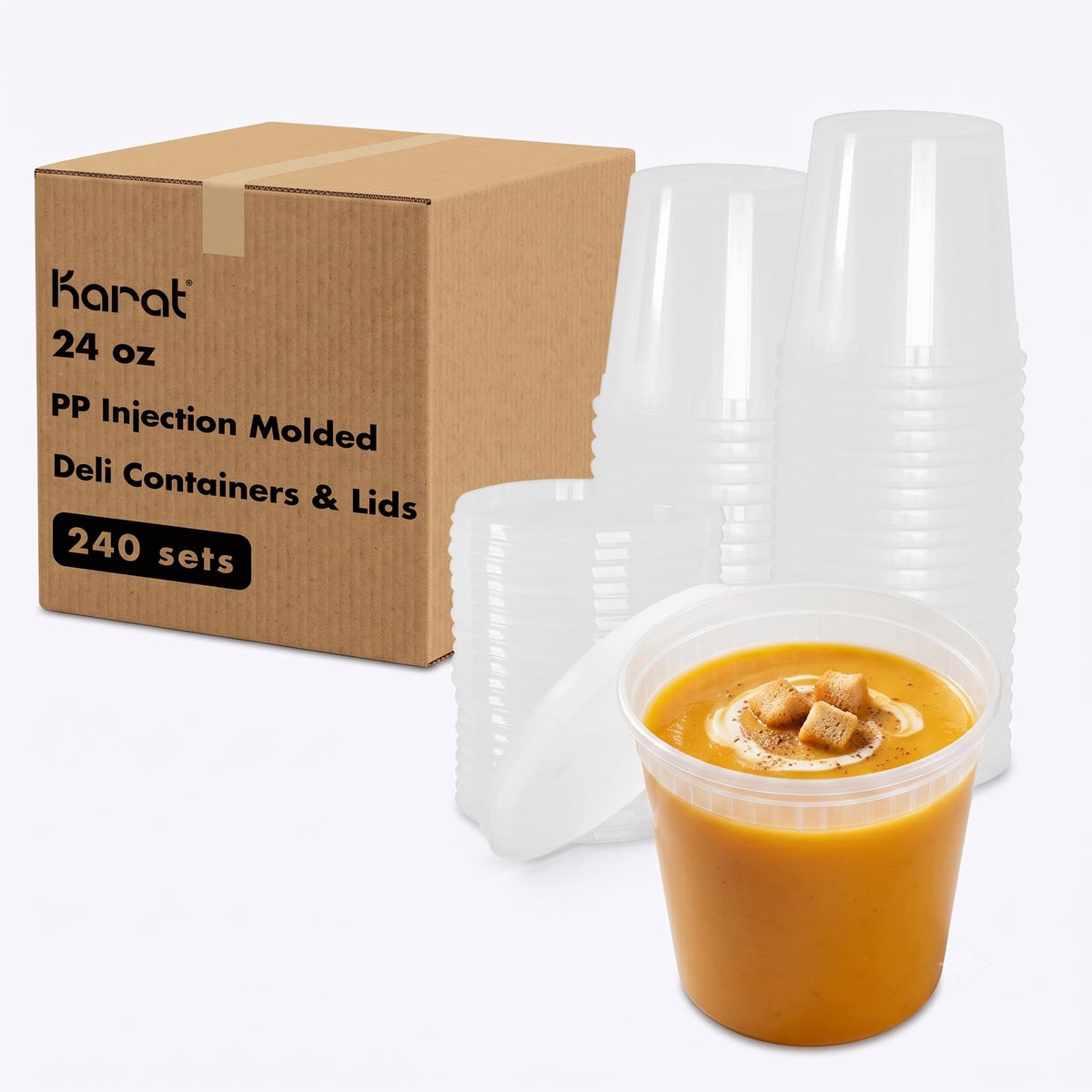 24oz 240 ct] Clear PP Injection Molded Round Deli Containers with Lids