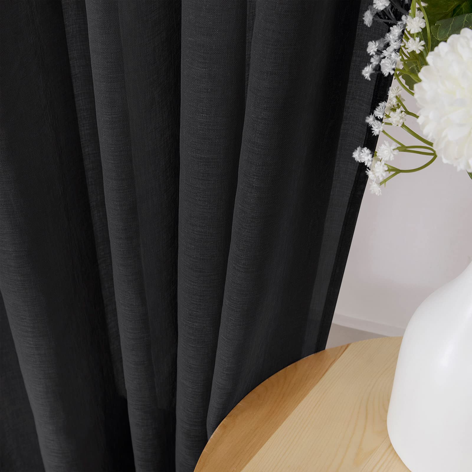Short Sheer Curtain Linen Textured Living Room Curtains Sheer Light Filtering Rod Pocket Voile Curtain for Bedroom