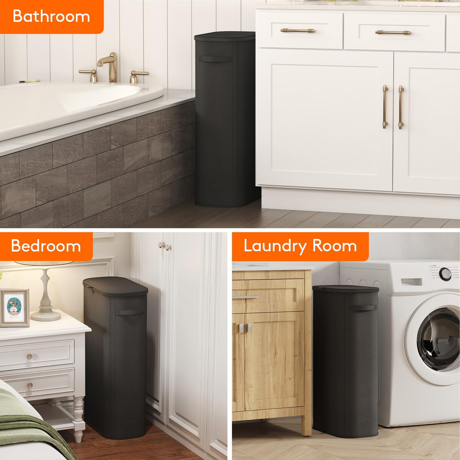 Slim Laundry Basket with Lid and Removable Bag