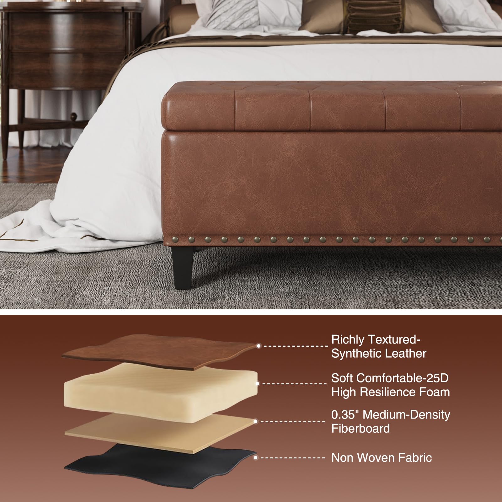51 Inch Storage Ottoman Bench