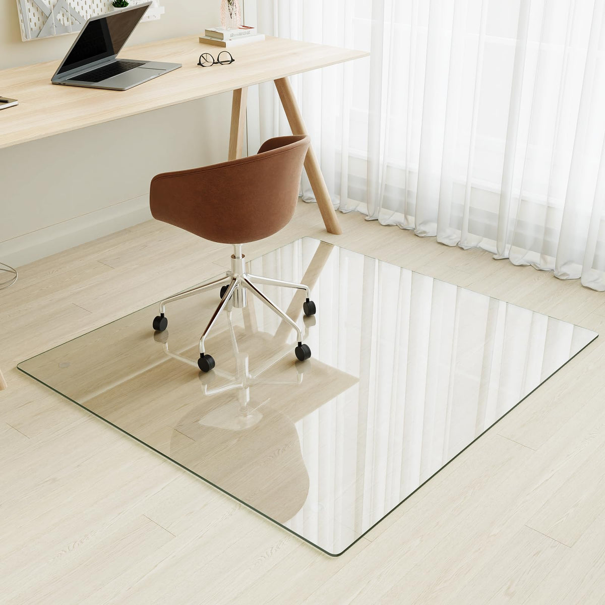 Tempered Glass] 42" x 46" Glass Office Chair Mat for Carpet