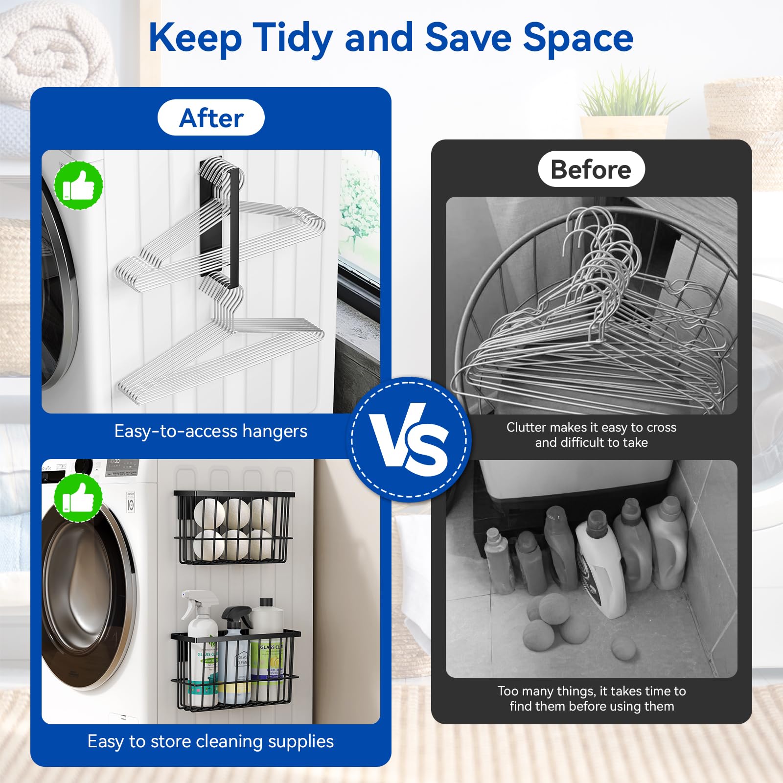 Laundry Room Organization and Storage Magnetic Dryer Ball Holder with Magnetic Hanger Holder