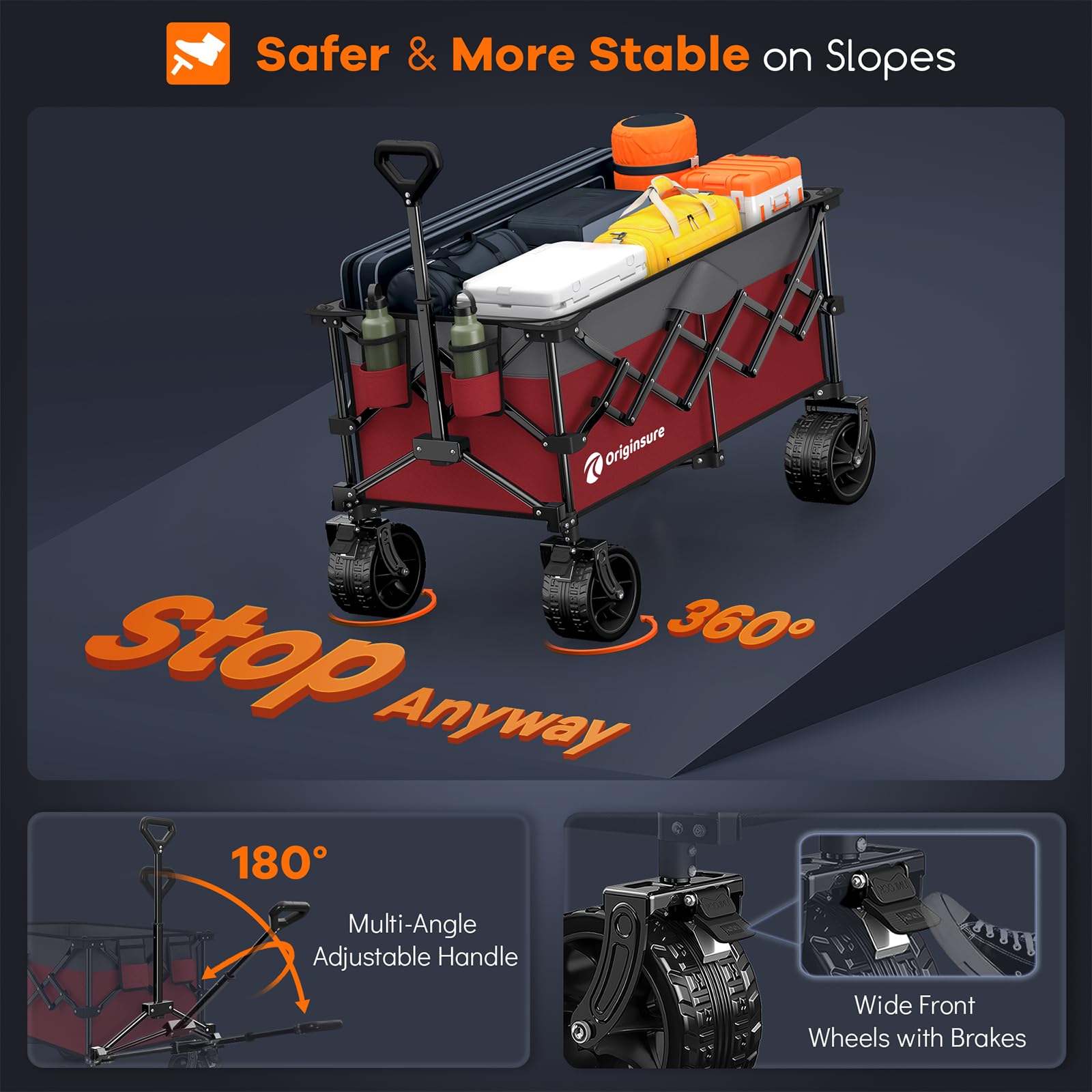 220L Foldable Beach Wagon Cart with Big Wheels