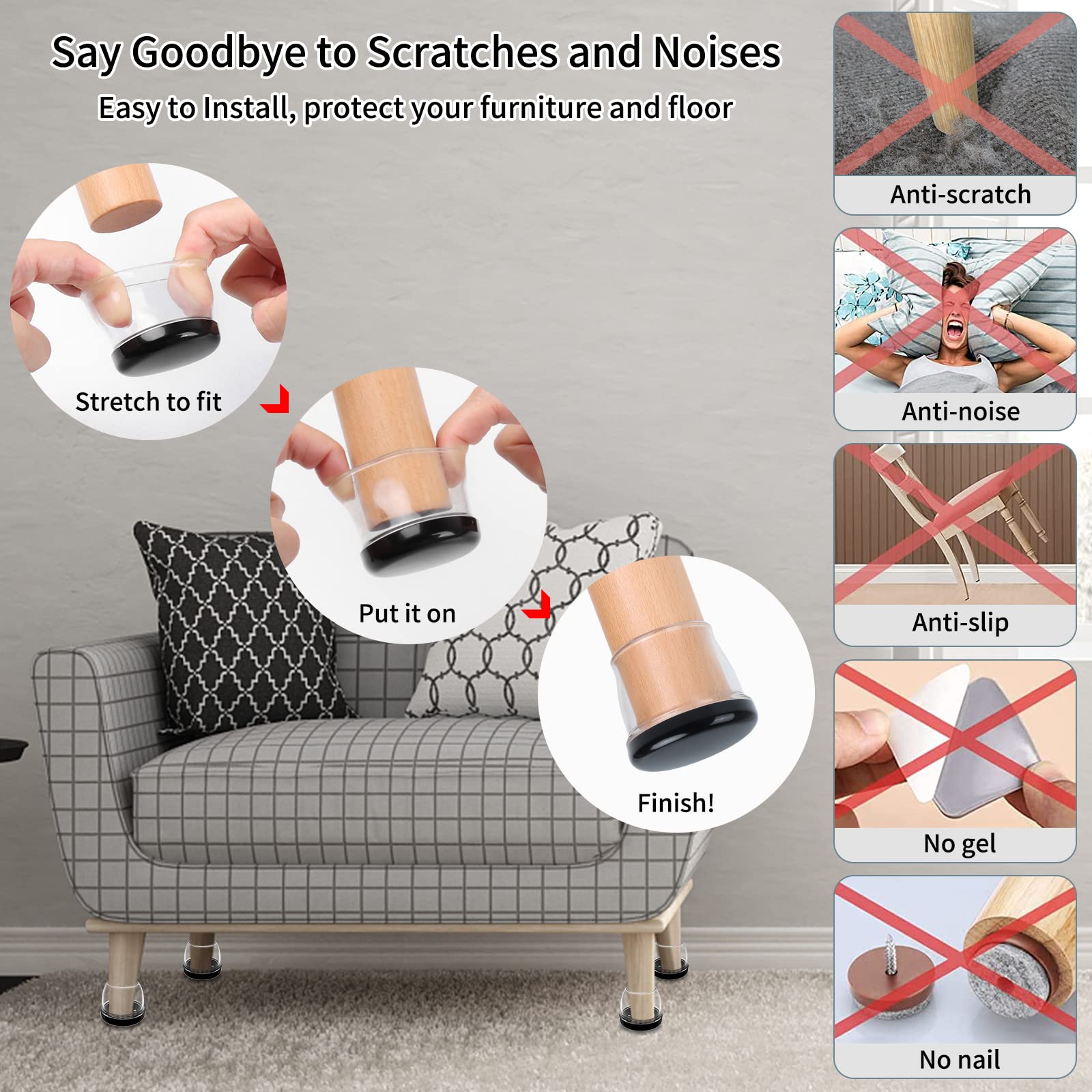 Chair Sliders for Carpet Furniture Pads Glides for Chair Table (24 Count)