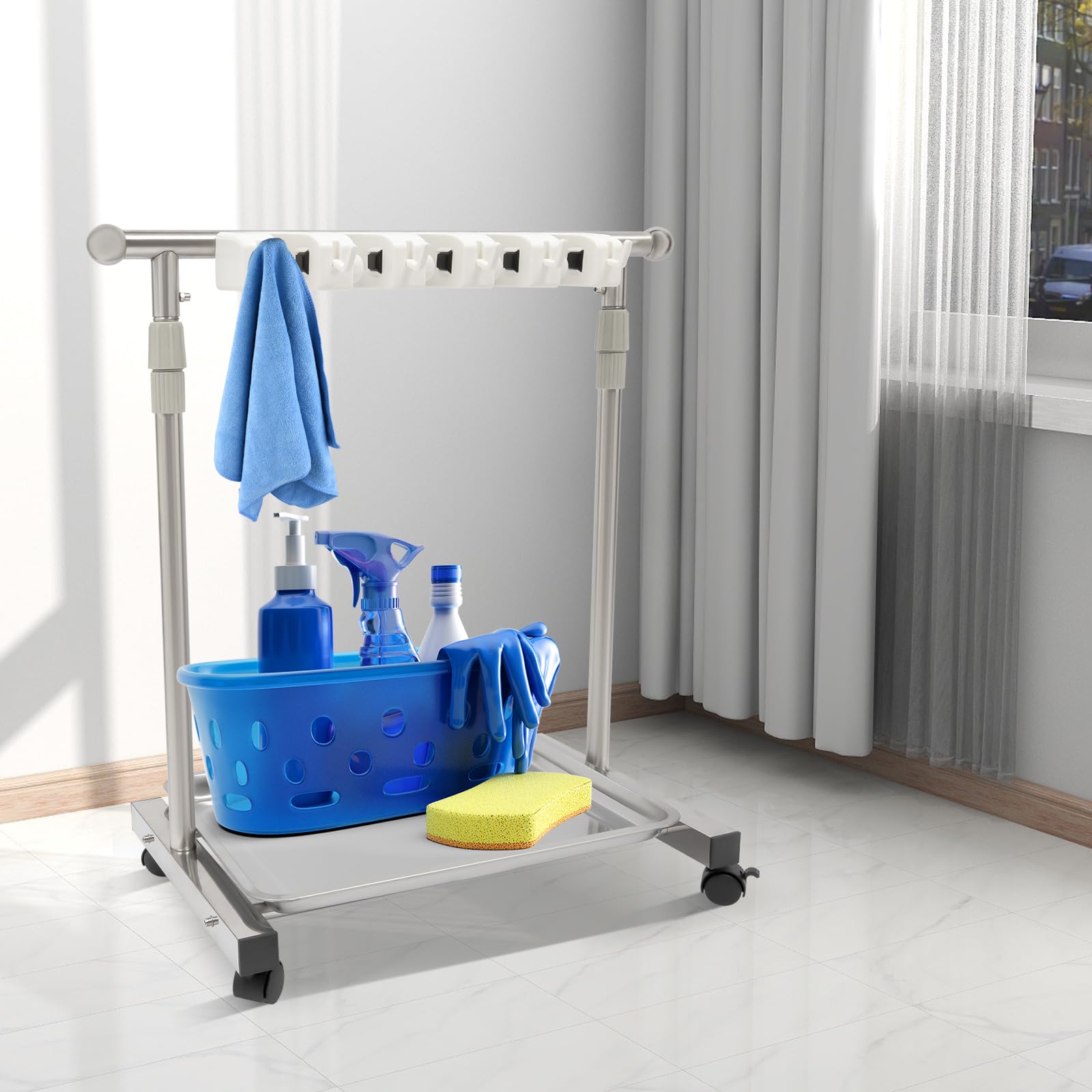 Mop and Broom Holder Wall Mount Tool Organizer