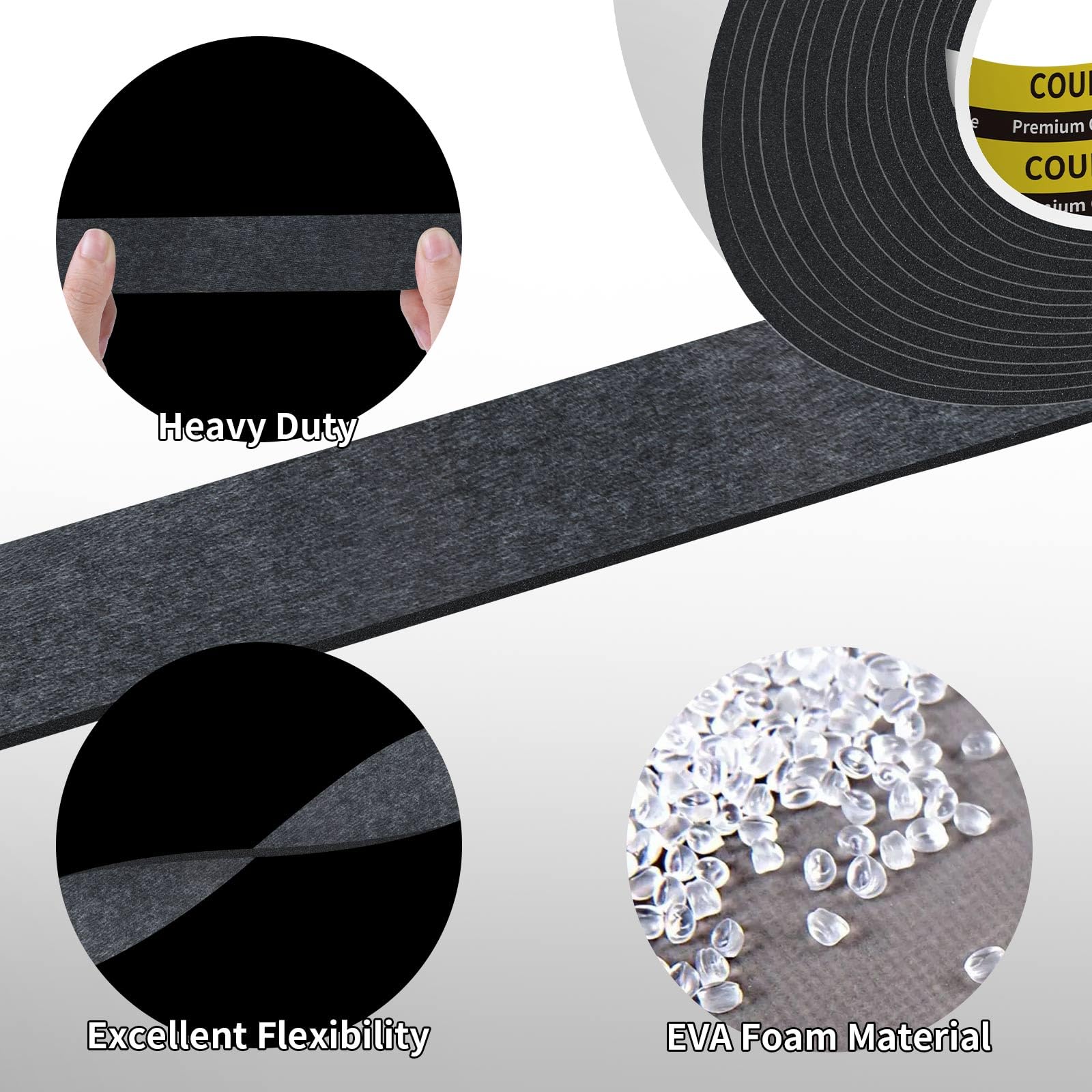 Black Foam Tape Weather Stripping Sealing Sponge (9.84 Foot)