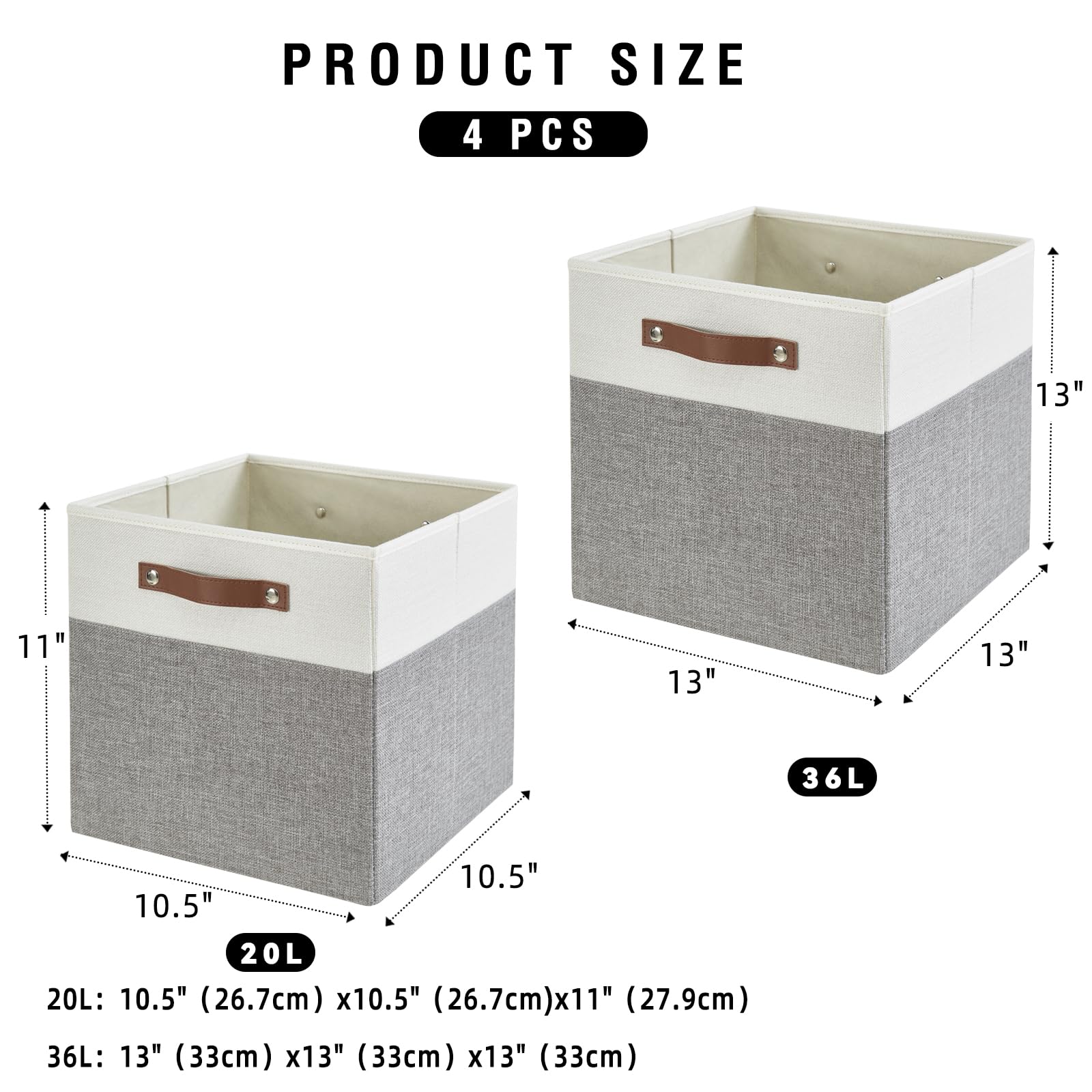 Collapsible Fabric Storage Cube Bins with 2 Reinforced PU Handles (4 Count)