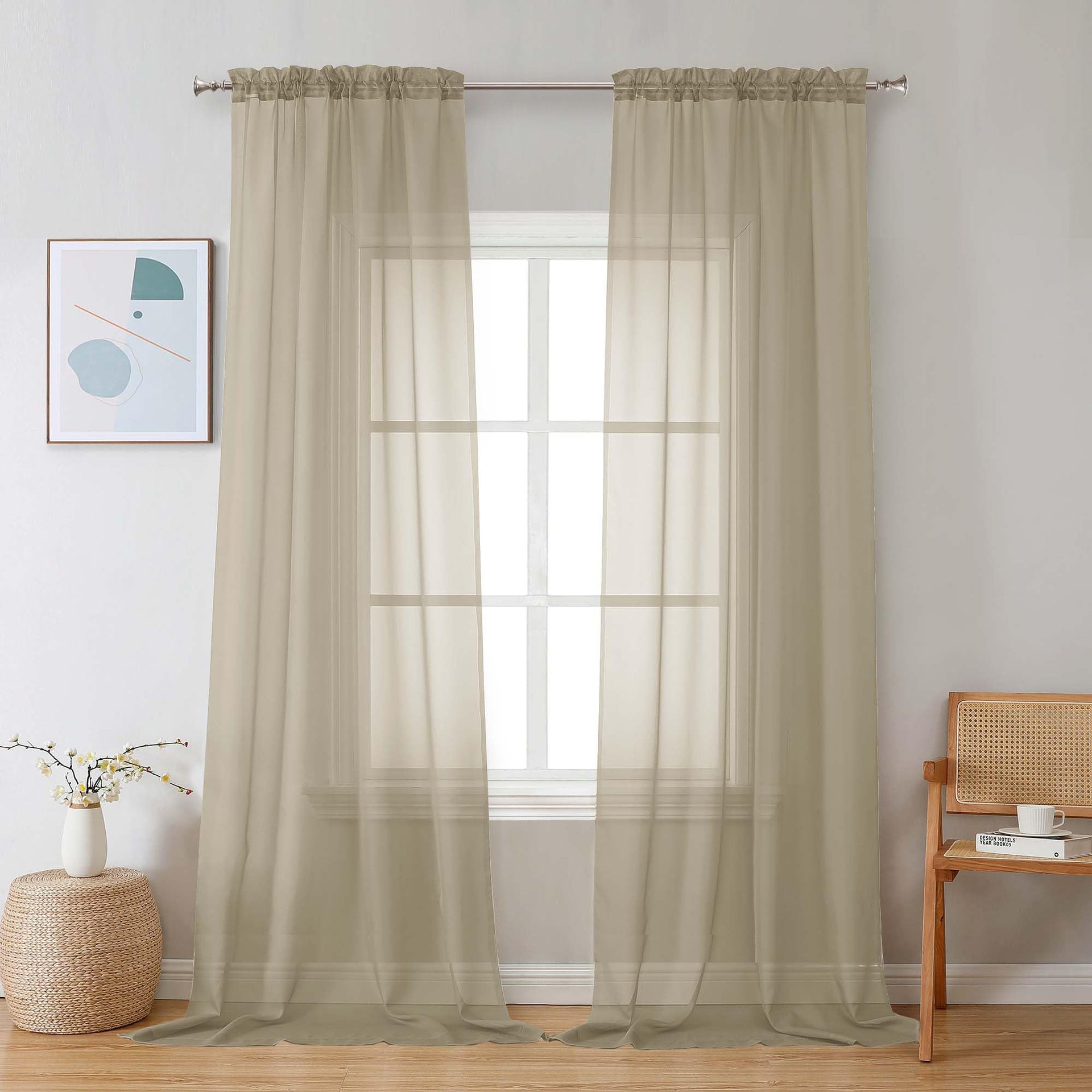 Taupe Sheer Curtains 108 Inches Long (2 Count)