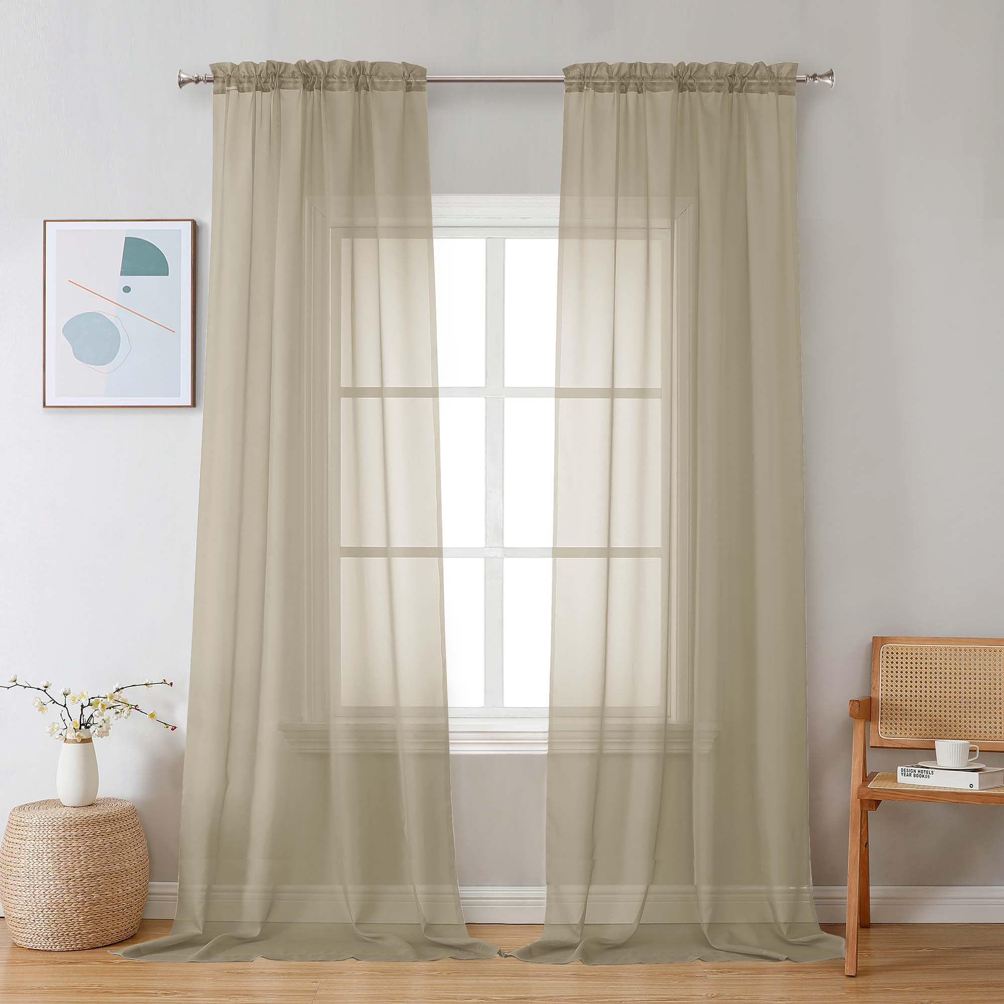 Taupe Sheer Curtains 108 Inches Long (2 Count)